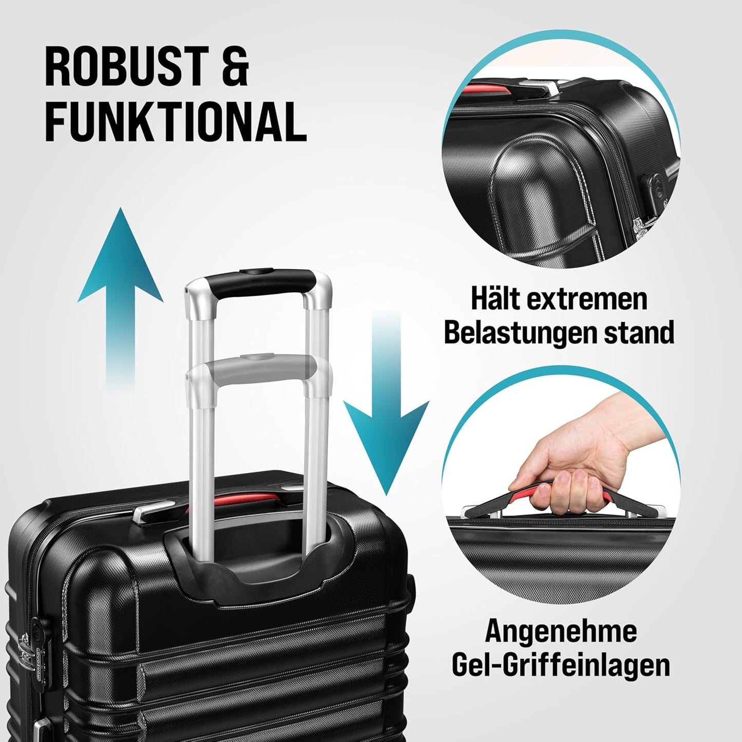 Hartschalenkoffer mit Zubehör 4er Set, Schwarz