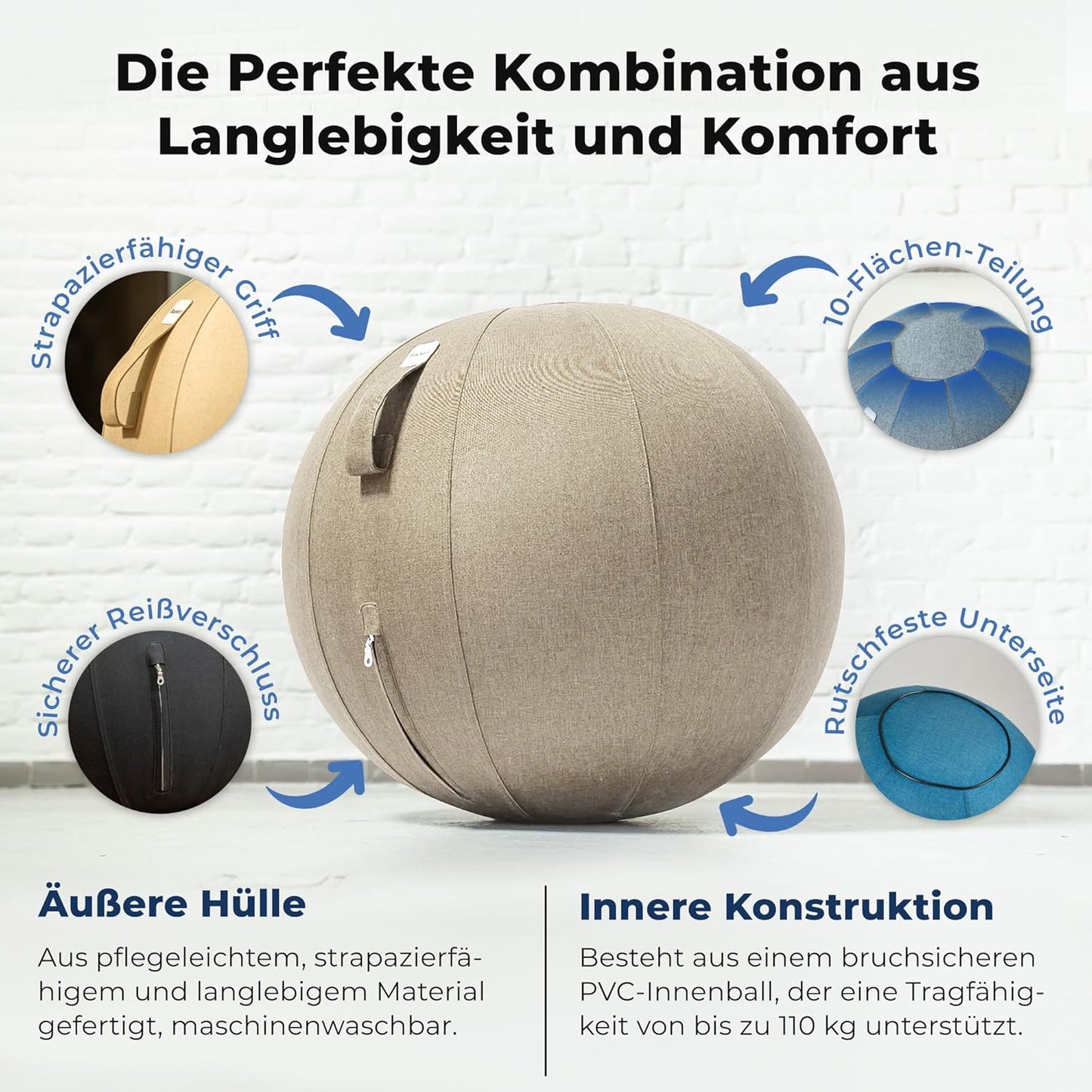 Ergonomischer Sitzball, 65 cm Cream Gray