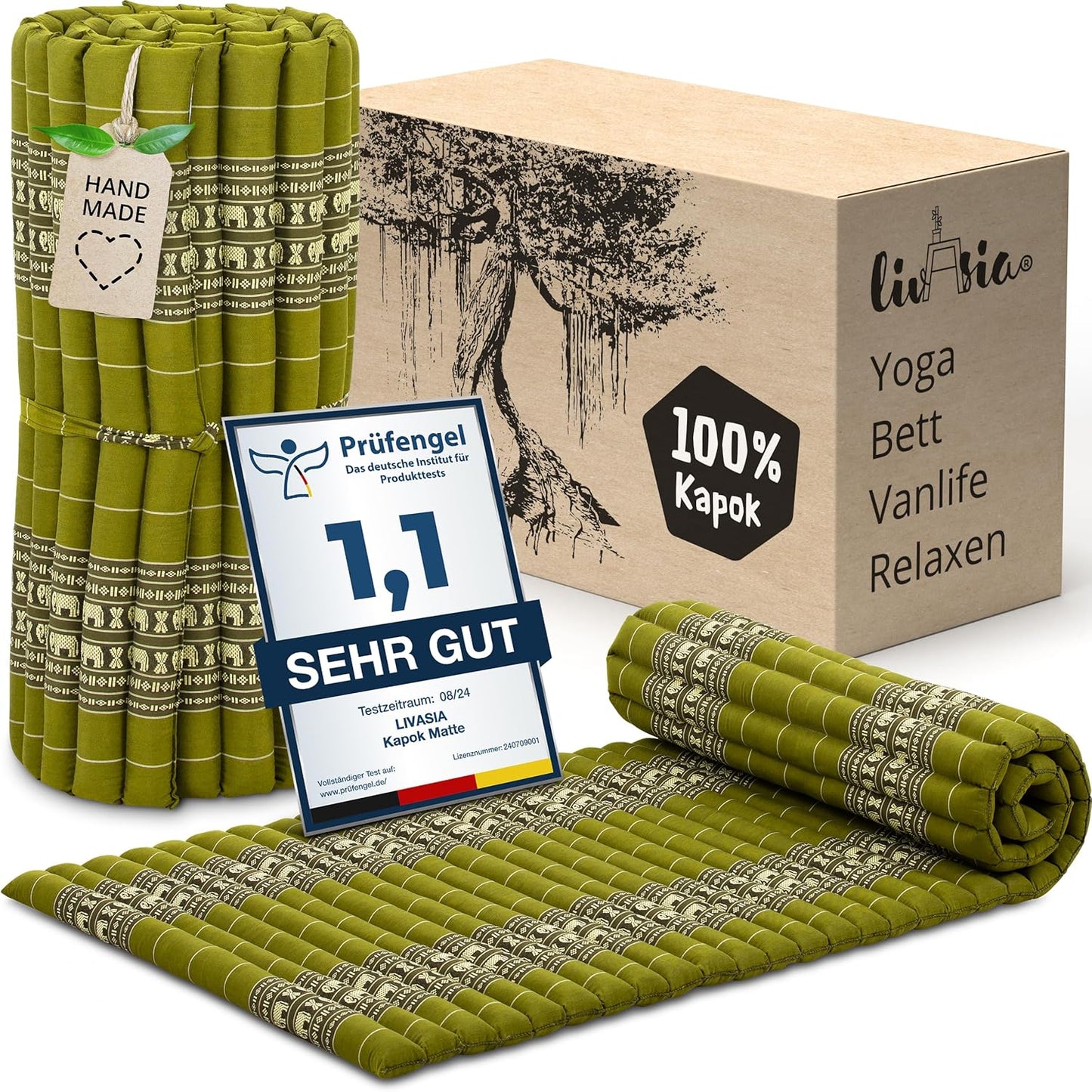 Rollmatratze Gästebett für 1 Person (200x75x4,5cm), M (200 x 75 cm) Grün/Elefanten