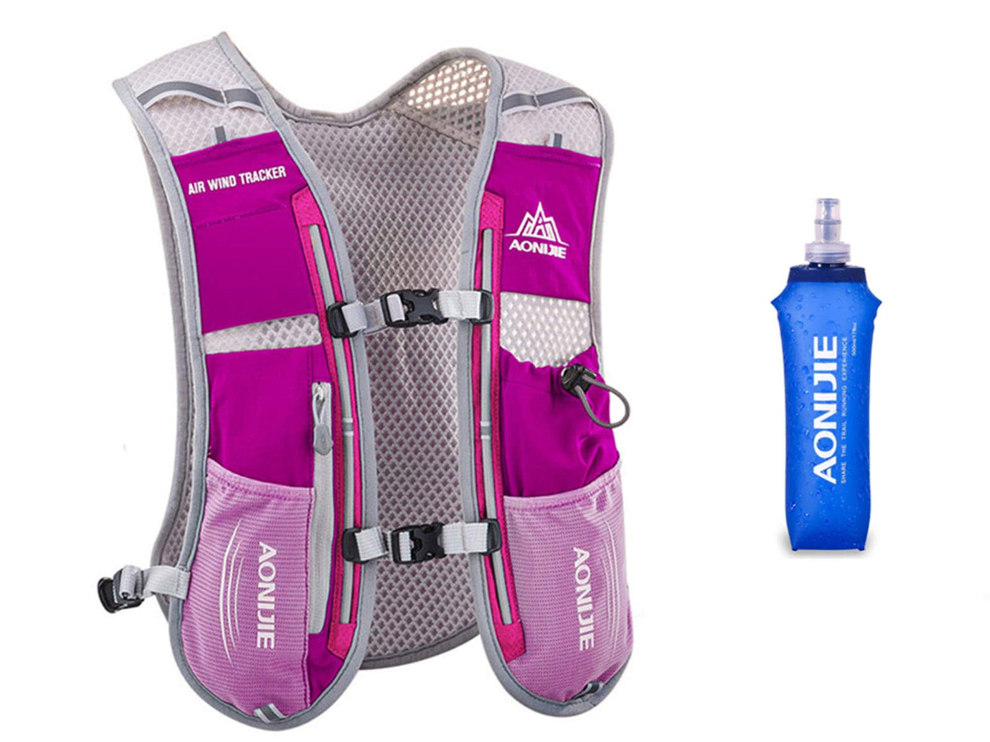 Ultraleichter Trinkrucksack für Marathon, Rosa Rot mit 500ML Flasche