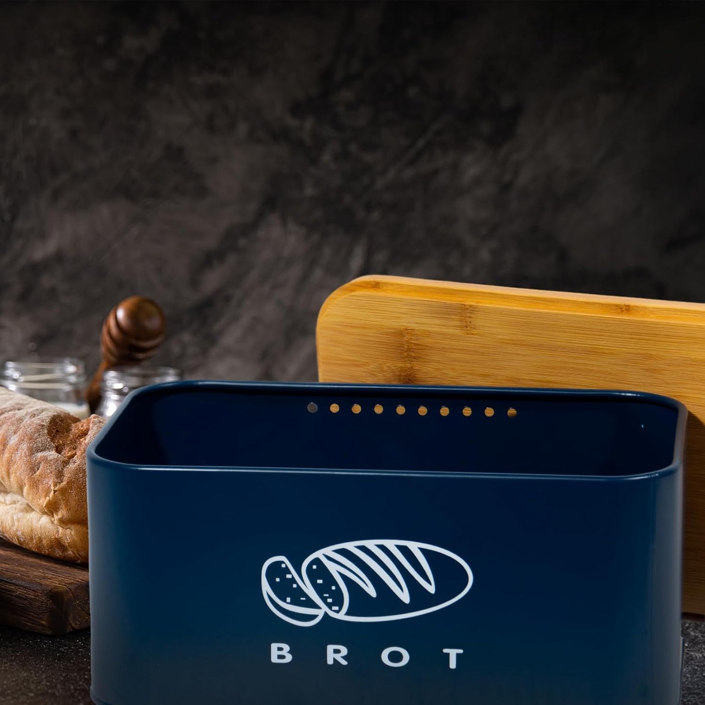 Brotkasten mit Deckel, Dunkelblau-30cm