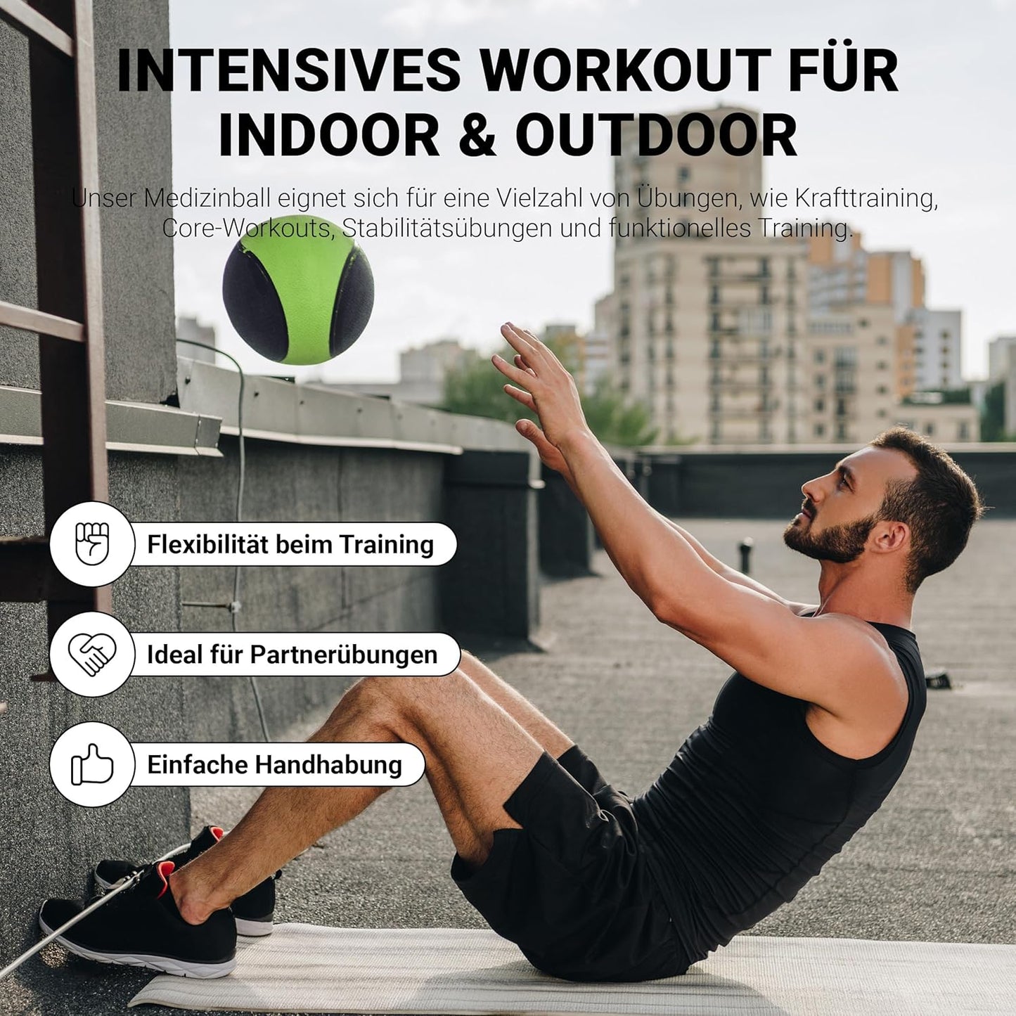Medizinball mit Übungsposter, 4 kg - Grün