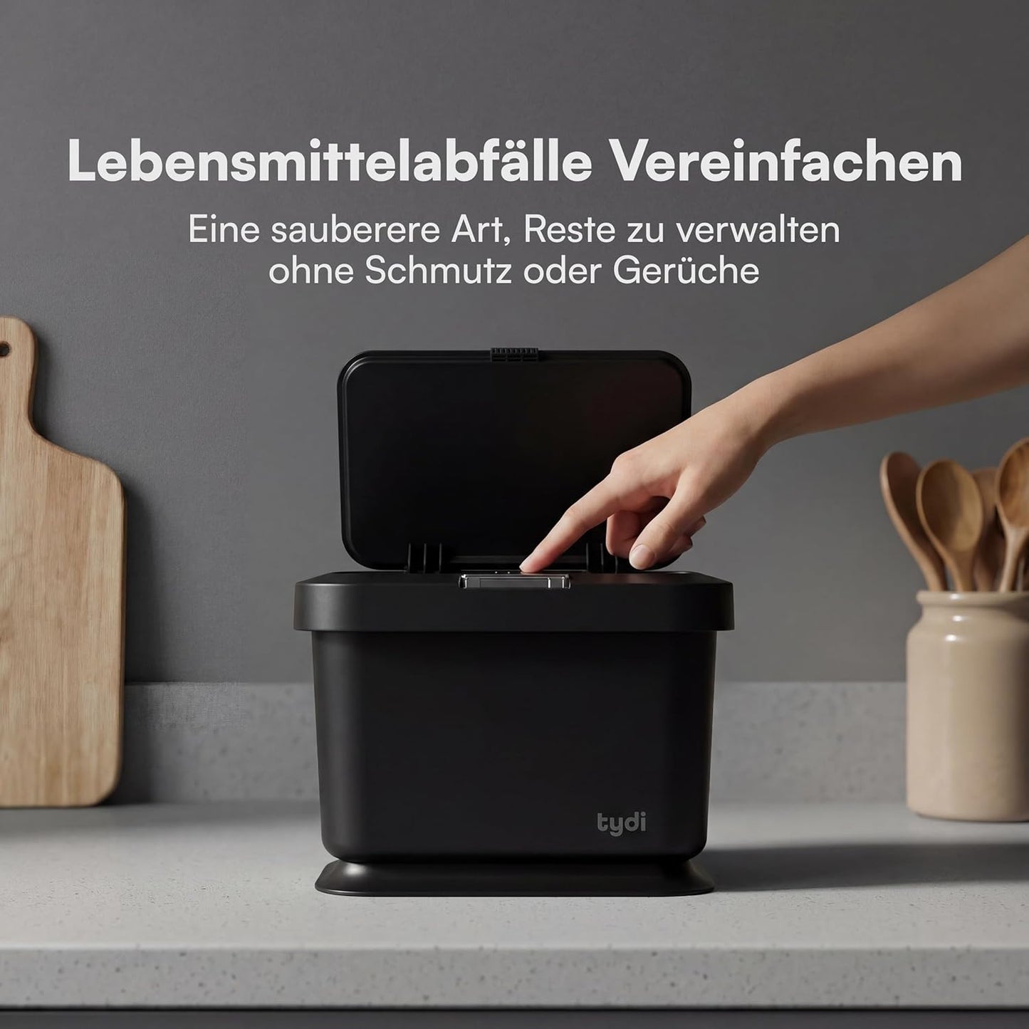 Küchen-Biomüllbehälter mit Druckdeckel, Schwarz