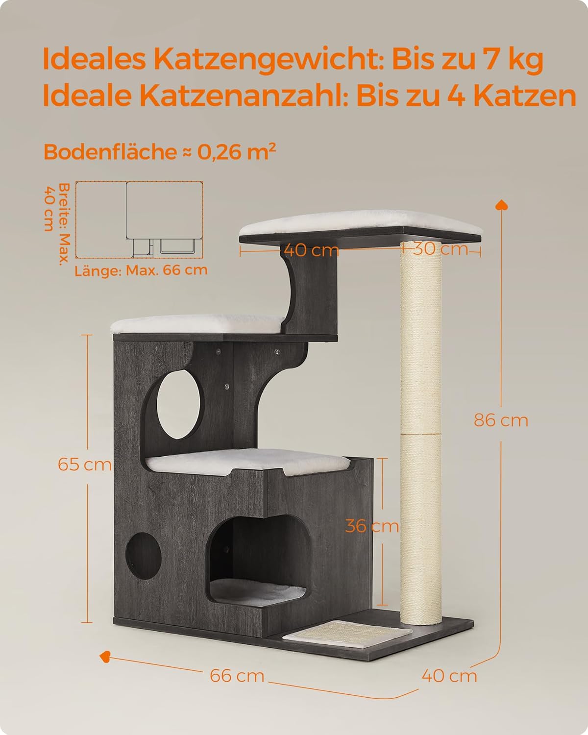 Kratzbaum mit Höhle und Liegeflächen, PCT070G02, nebelgrau