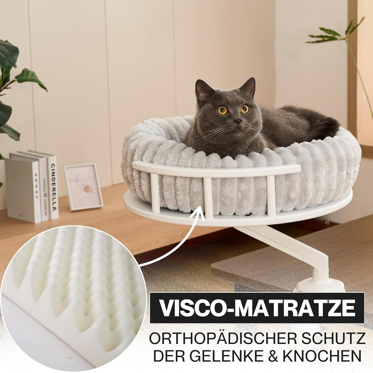 Katzenbett Schreibtischplattform mit 2 Betten, Weiß