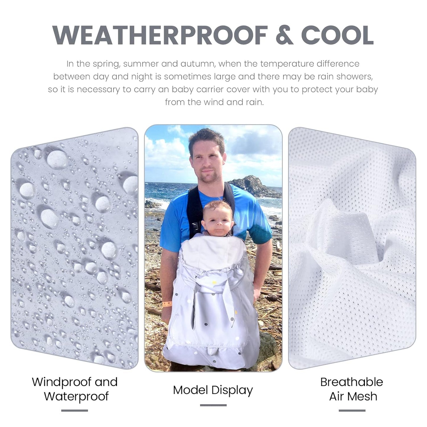 Wasserdichtes Tragecover für Babytragen, Grauer Kaninchen Mesh-Futter