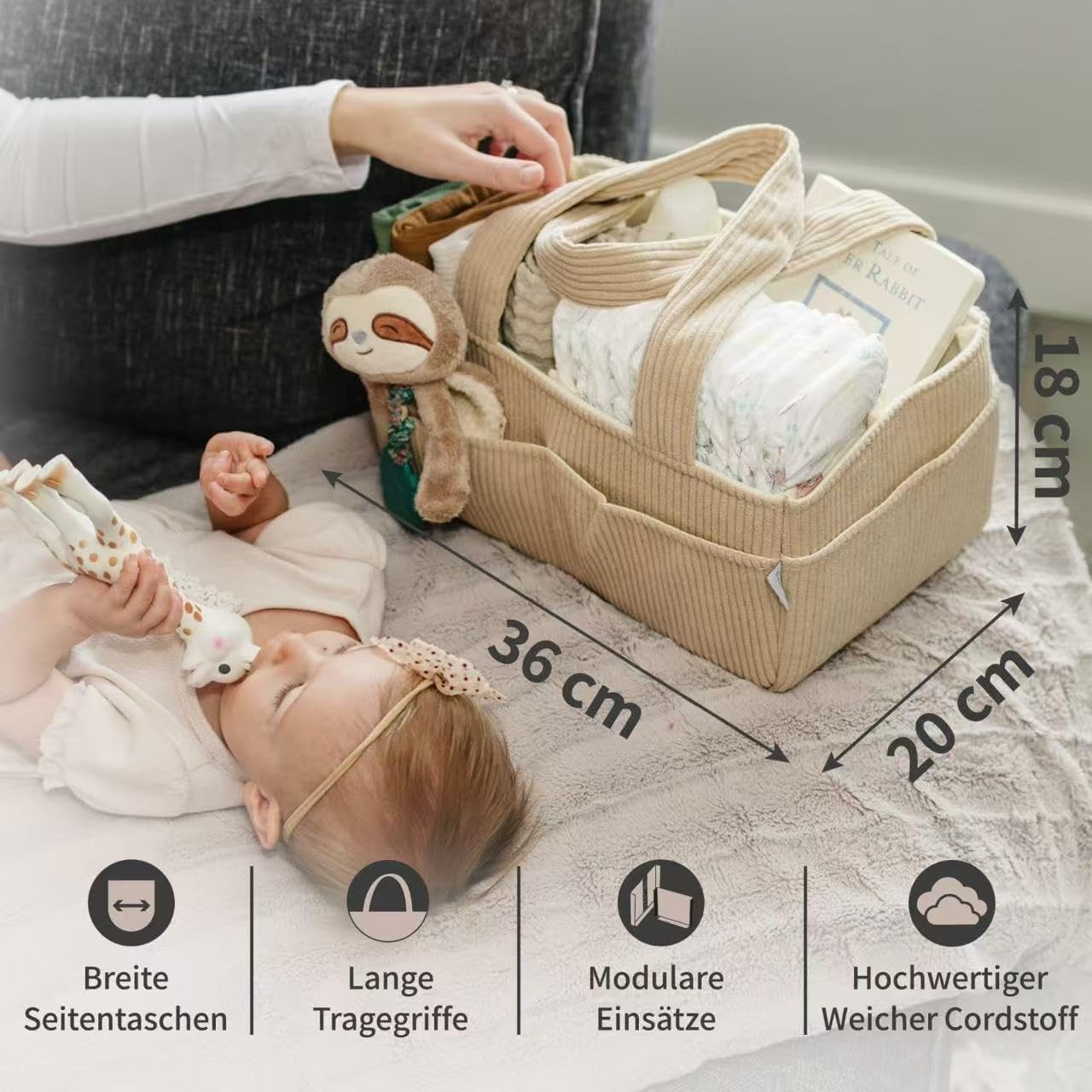 Wickel-Organizer mit Aussenfächern, Mocha