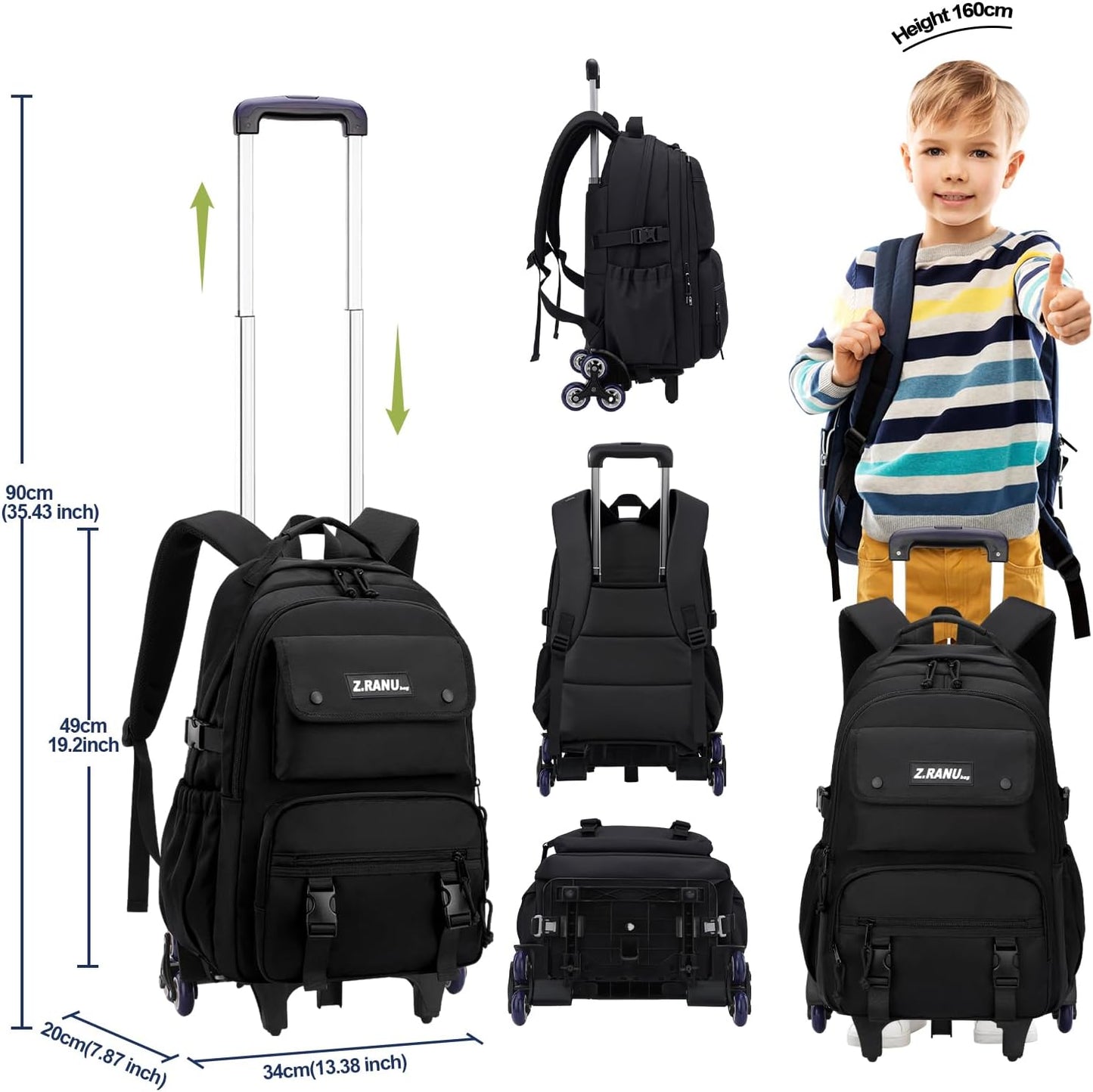 Trolley-Rucksack mit Rollen, 1286 Schwarz