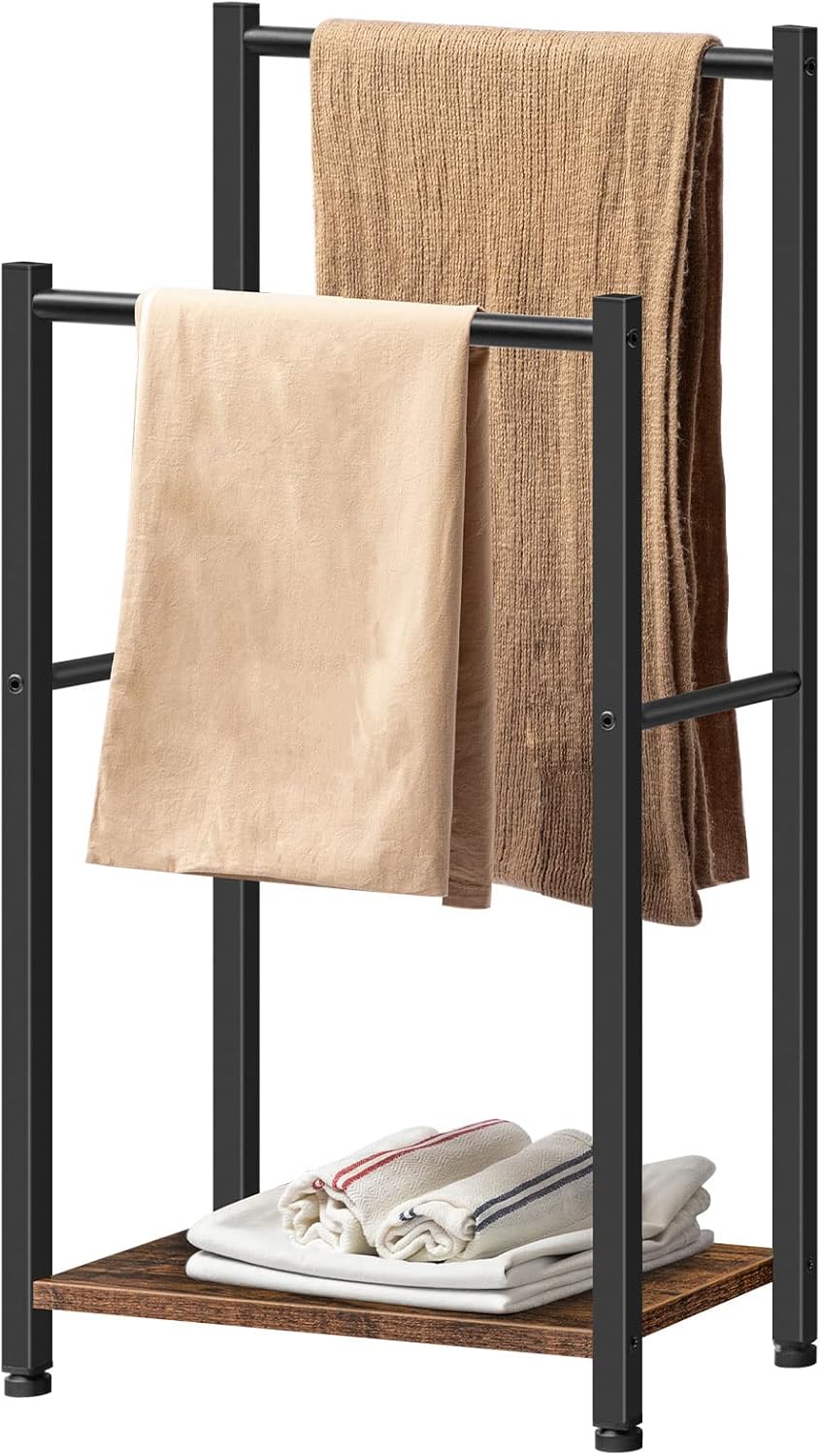 Handtuchständer mit 2 Handtuchstangen, Dunkelbraun + Schwarz