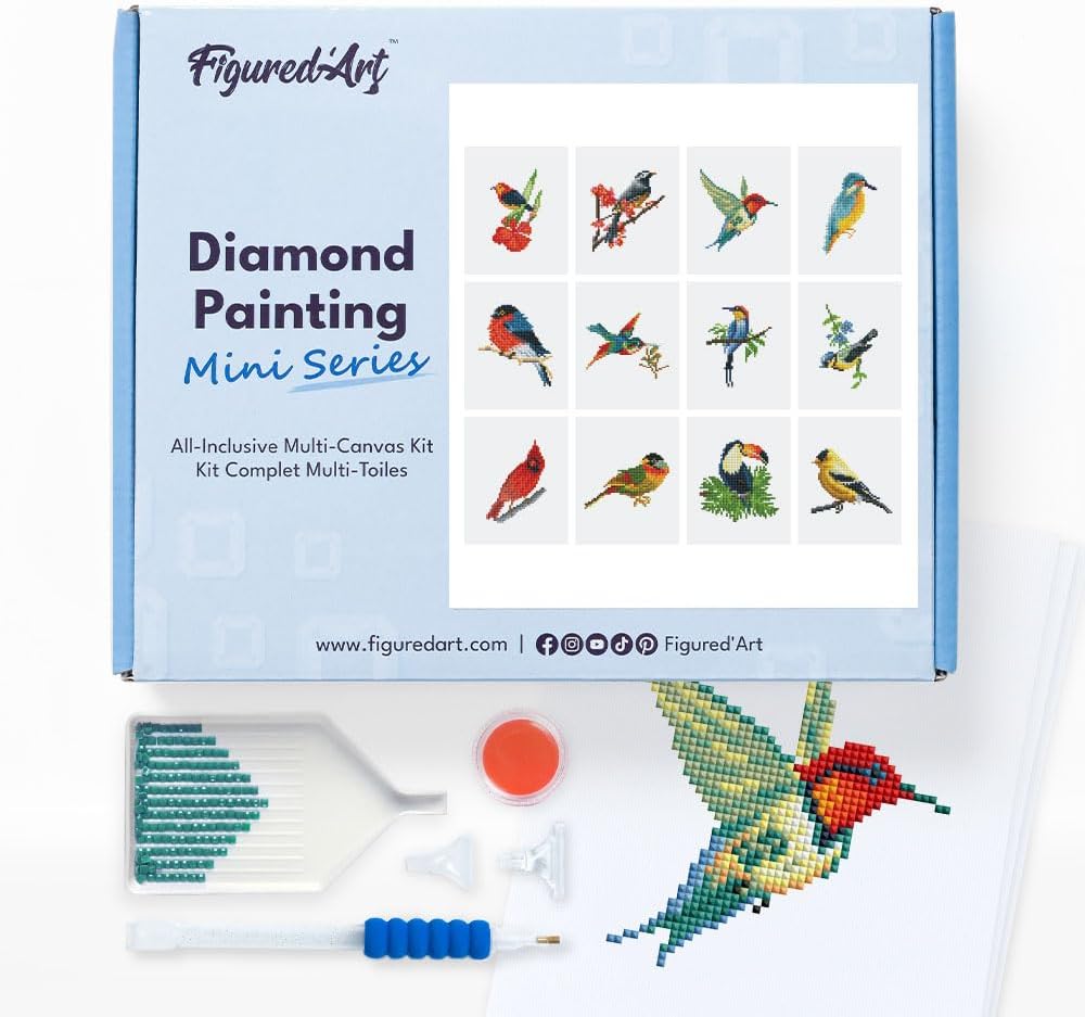 Mini Serie Diamond Painting Set mit 12 Stück, Buntes Vogelparadies PROBLEMYOUMUSTCHECK