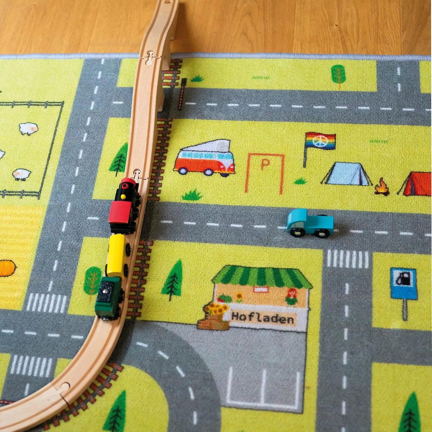 Rutschfester Spielteppich Strasse, Bunt 100 x 150 cm (Läufer)