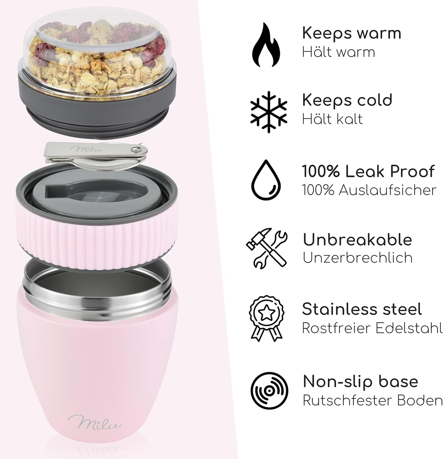 Müslibecher, Rosa|Edelstahl