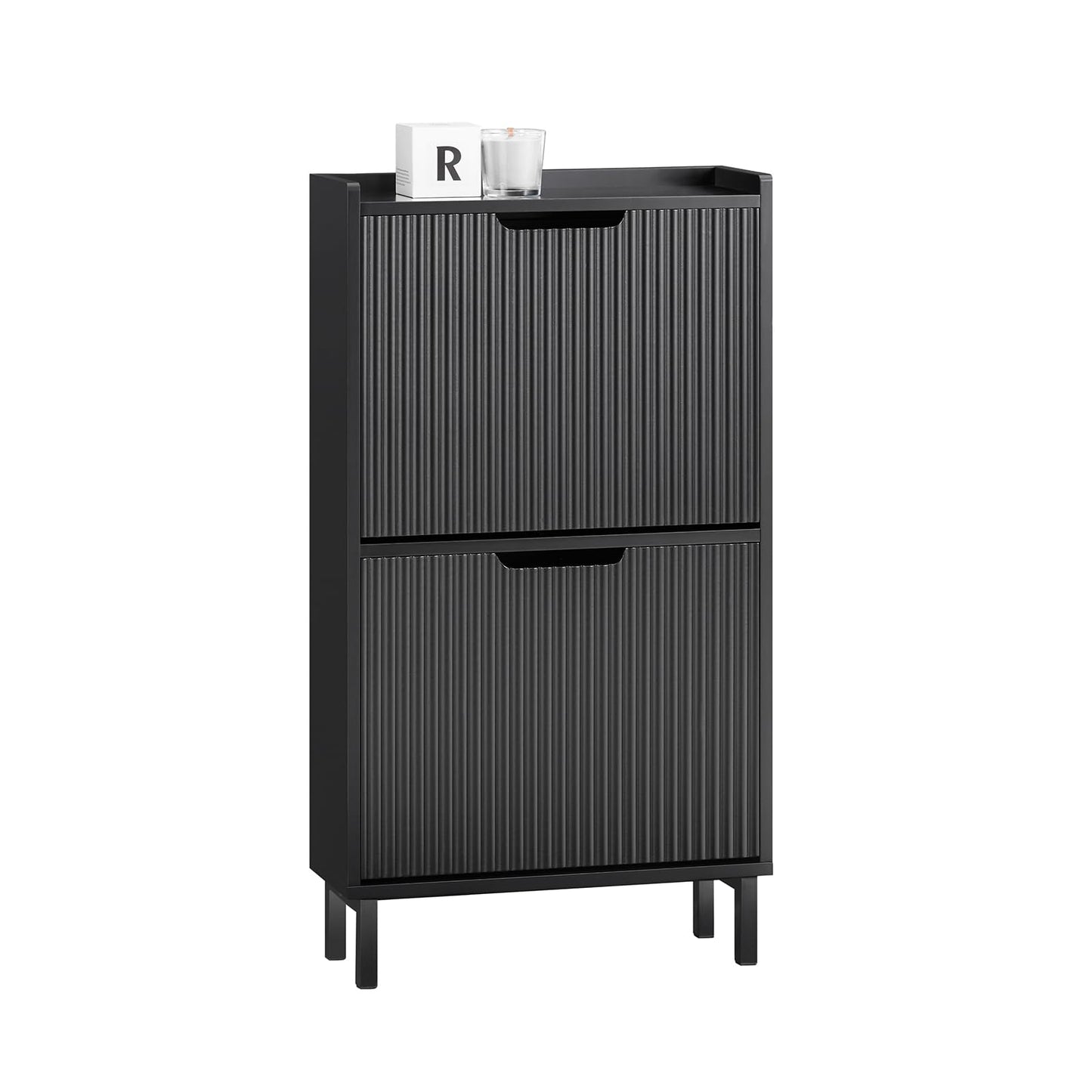 Schmaler Schuhkipper mit 2 Klappen (50x90x19cm), 50cm (W) x 19cm (D) x 90cm (H) Schwarz