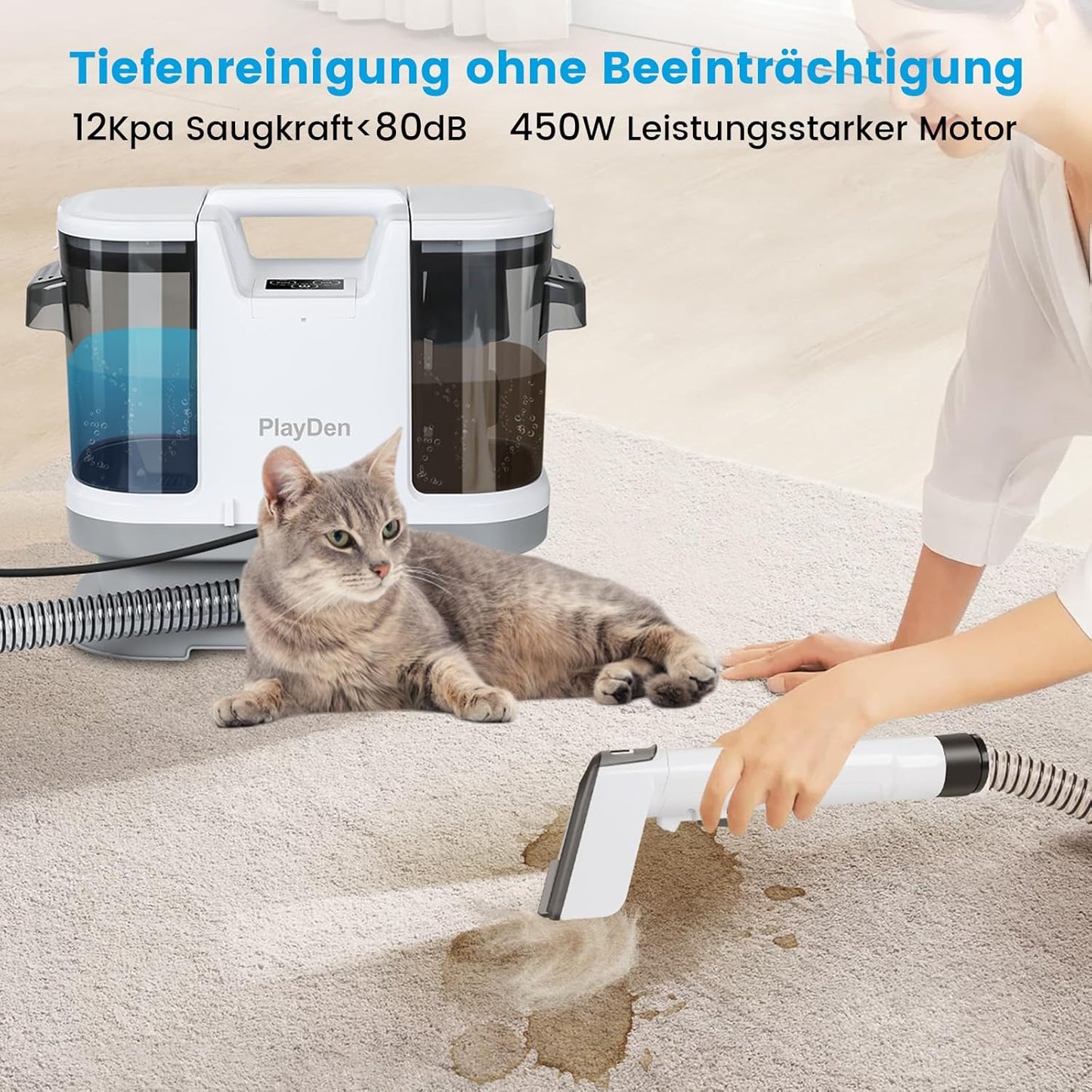 Polsterreiniger mit Tierhaarbürste, Weissgrau