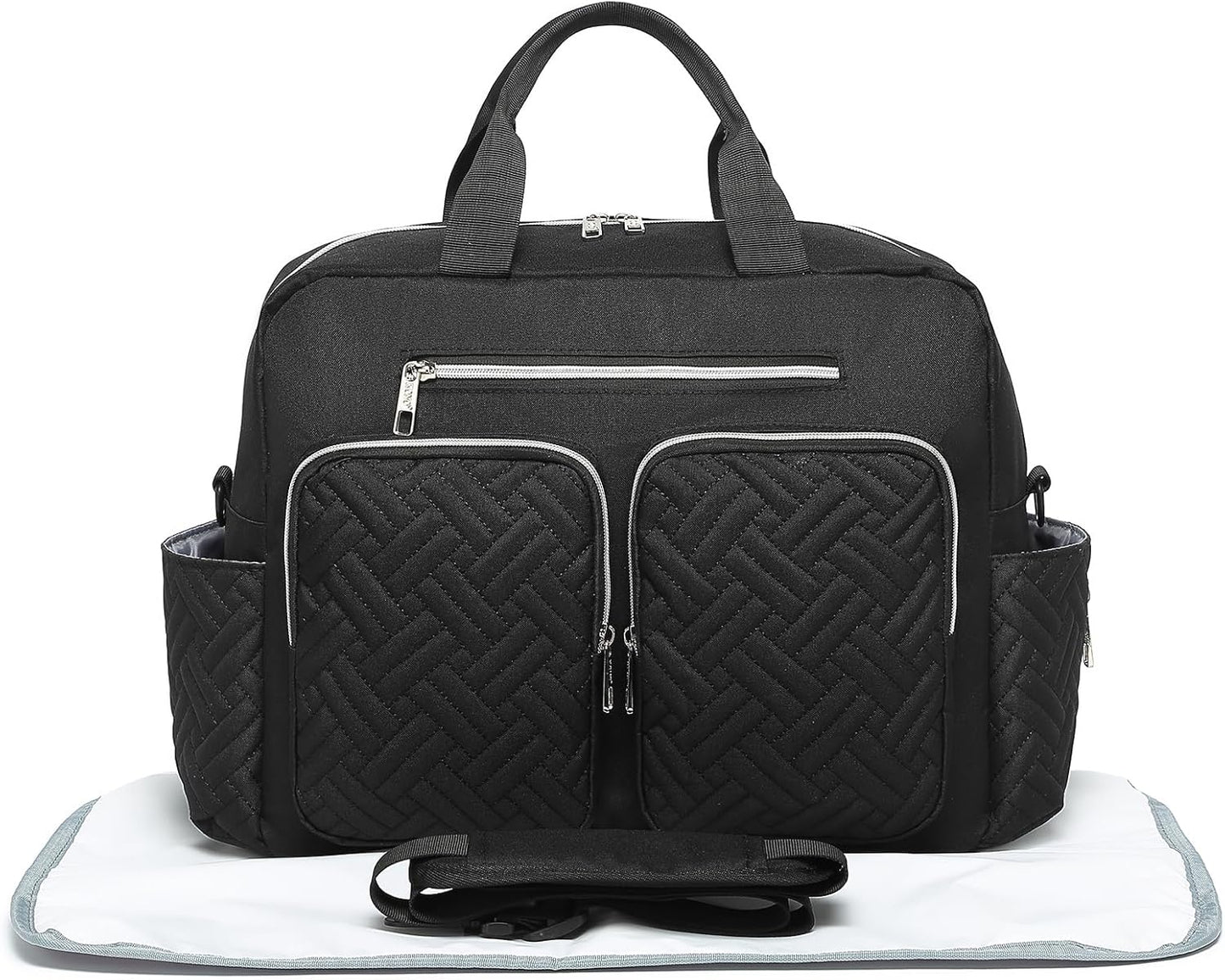 Baby-Wickeltasche mit Wickelauflage, 37 Zentimeter x 14,5 Zentimeter x 37 Zentimeter Grosse Tasche mit Wickelauflage Schwarz