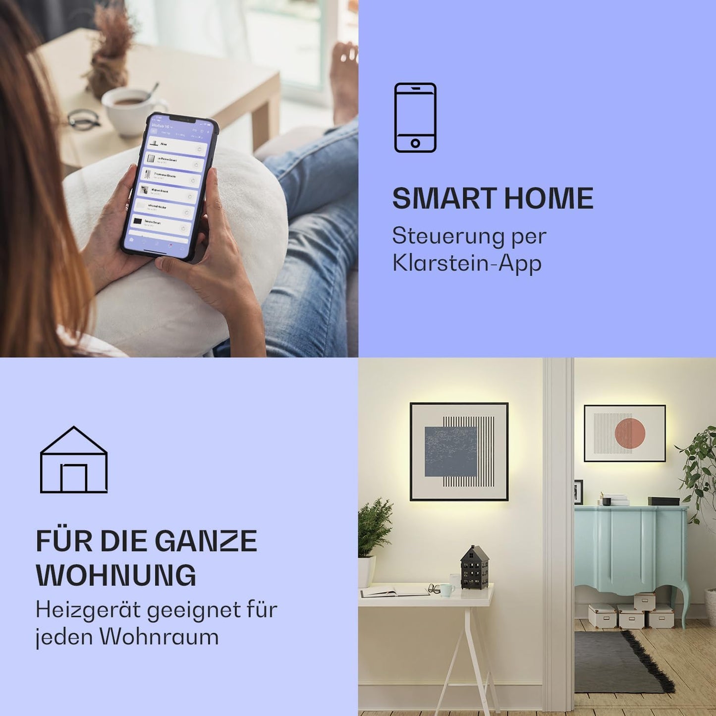 2-in-1 Infrarotheizung & Konvektor mit Thermostat, App-Steuerung, RGB-Beleuchtung, 0.5 Kilowatt (60 x 60 cm) Geometrisch
