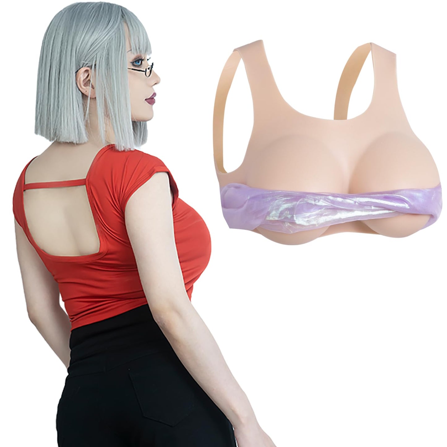 Brustform D-Cup Crossdressing, D cup-Flüssig Silikon Füllung Elfenbeinweiss
