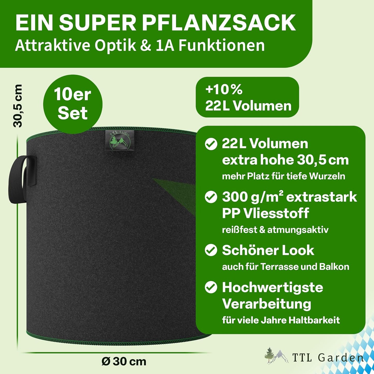 10er-Set Pflanzsack, 22 Liter, 22 Liter Allrounder 10