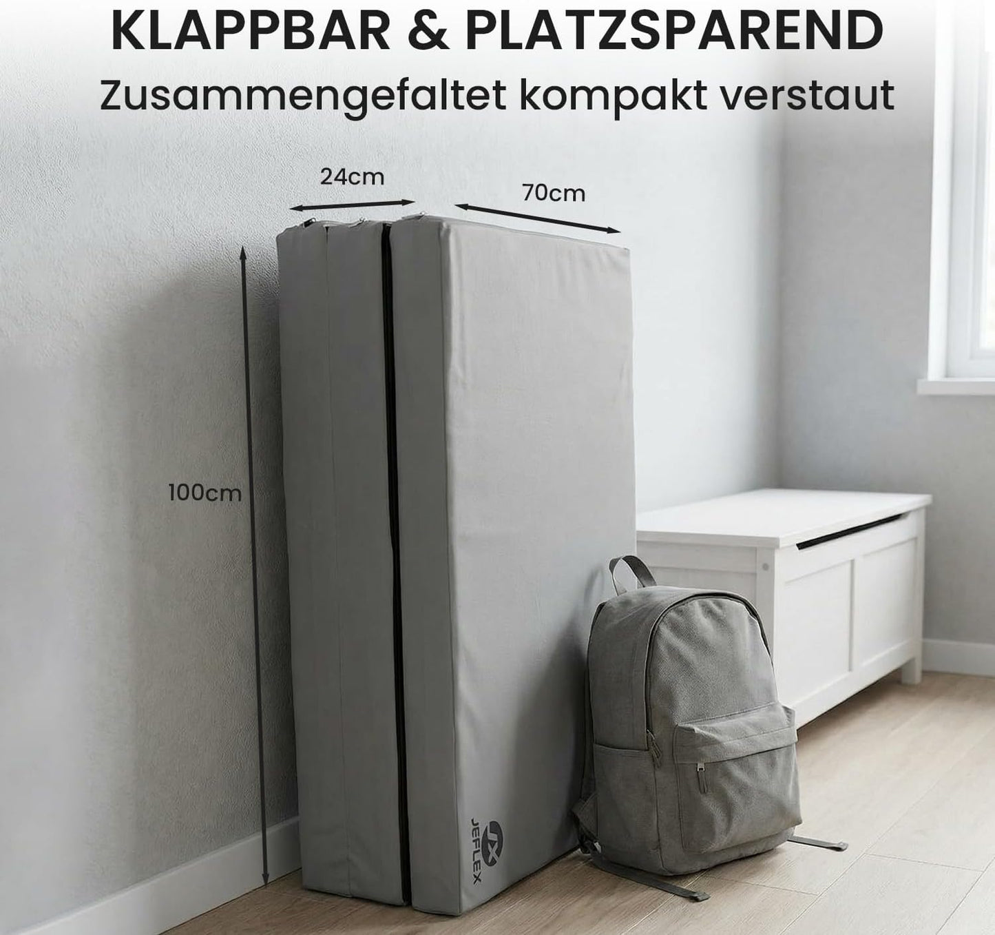 Klappbare Weichboden- und Turnmatte, Grau / Schwarz