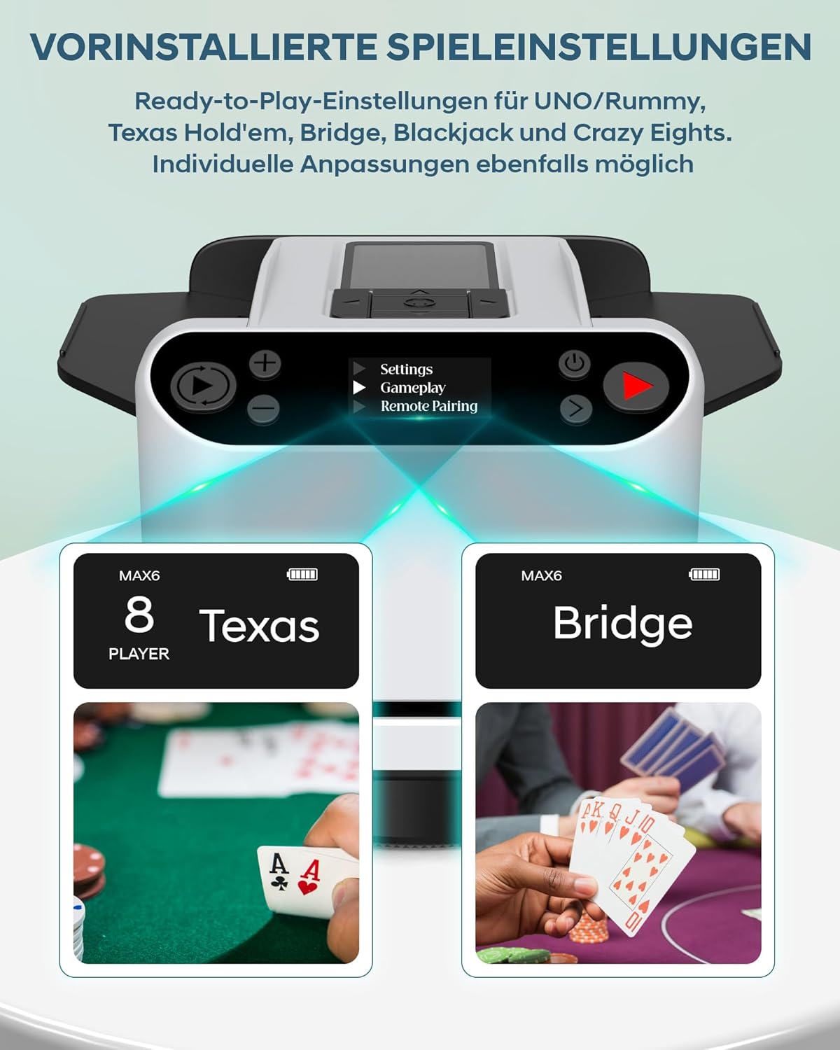 Automatischer Kartenmischer mit Verteiler, für 12 Decks, Weiß