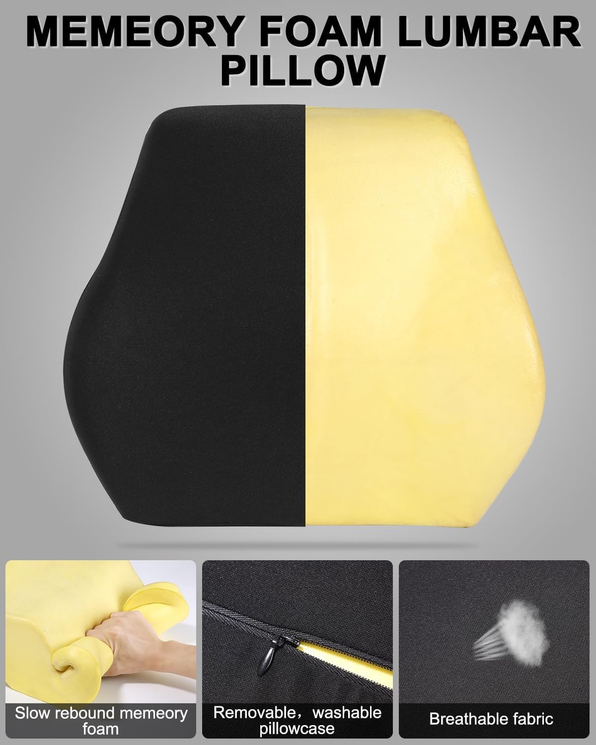 Ergonomisches Lendenkissen aus Memory Foam für Autos und Bürostühle, Schwarz-a Schwarz-A