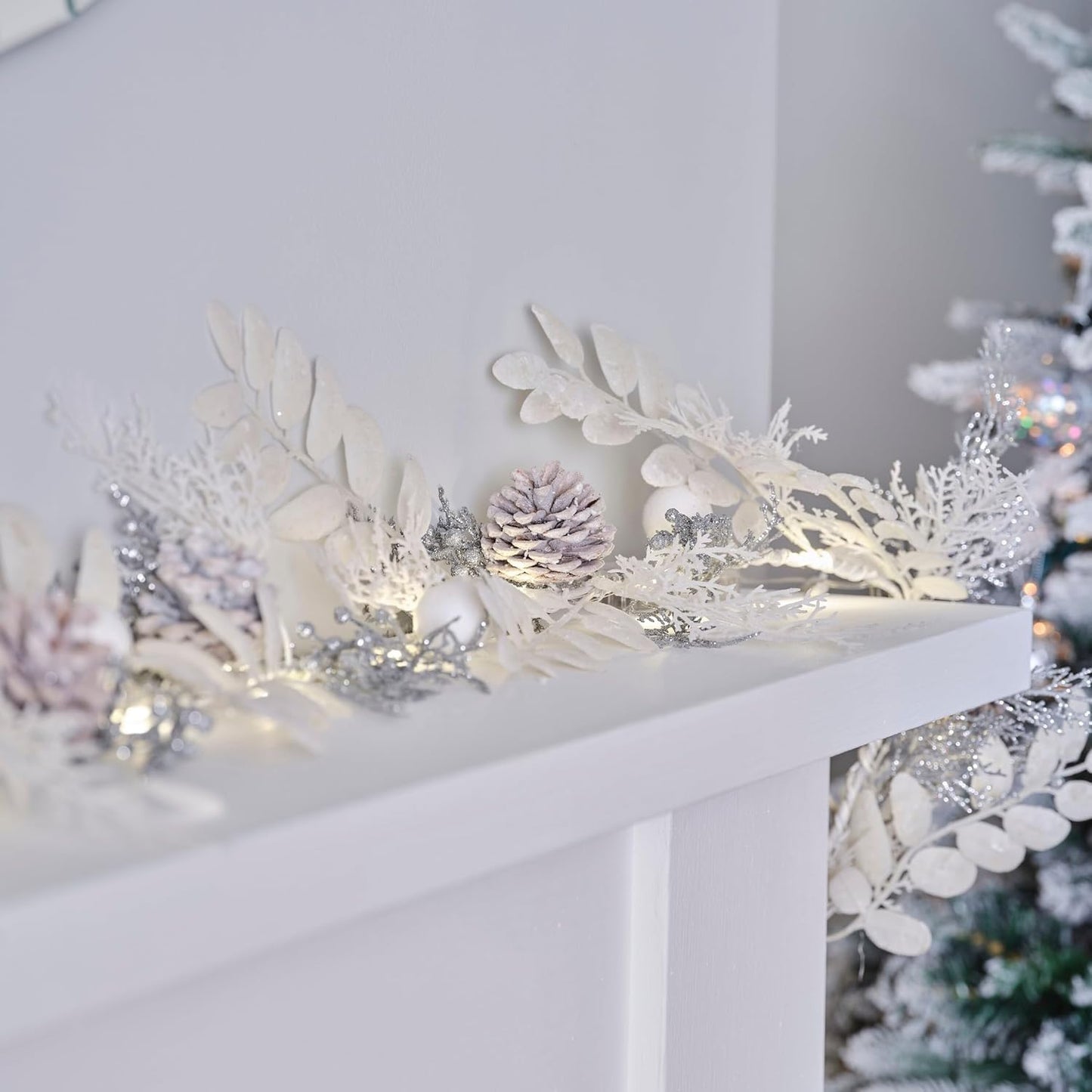 Weihnachtsgirlande mit Beeren und Glitzer, 1.8 m, Weiße Girlande
