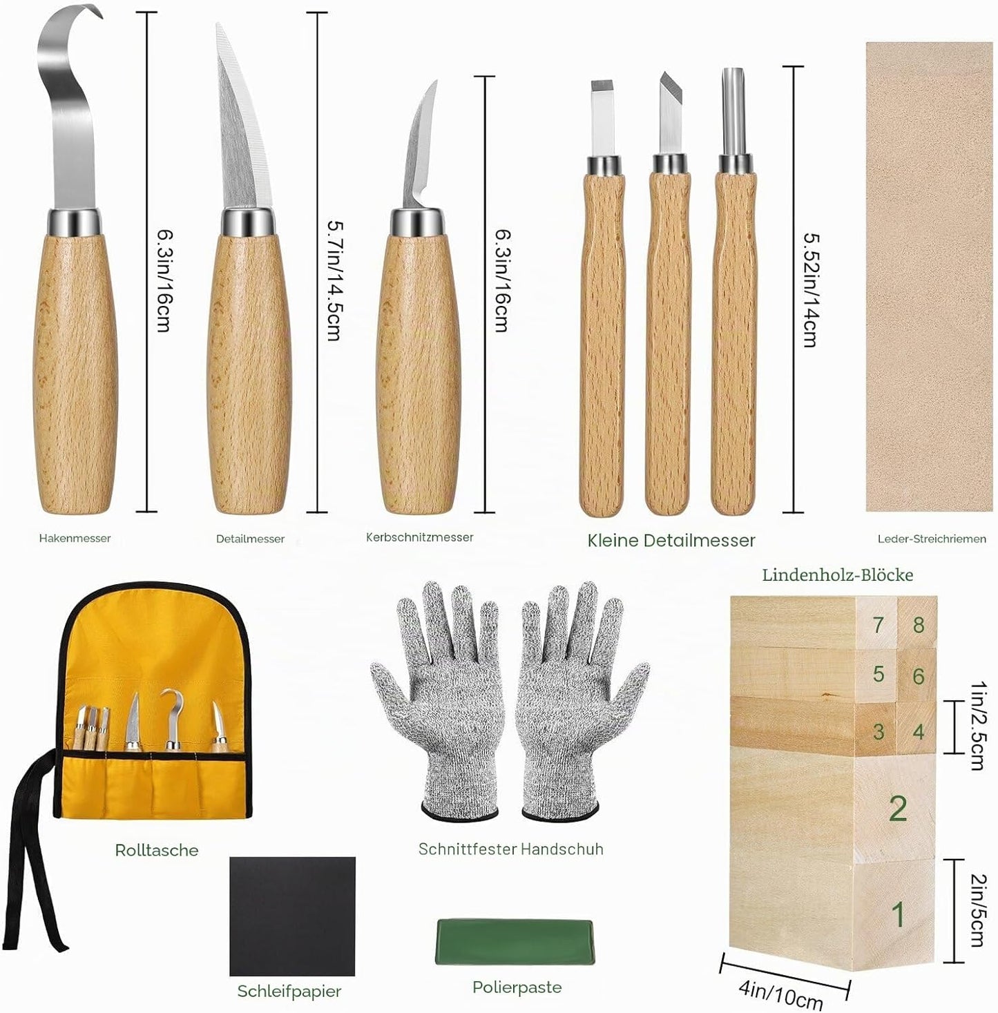 Holzschnitzwerkzeug-Set, Schwarz