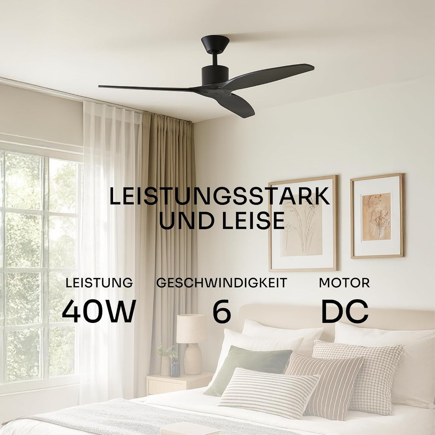 Deckenventilator mit Fernbedienung, Schwarz Ohne Licht