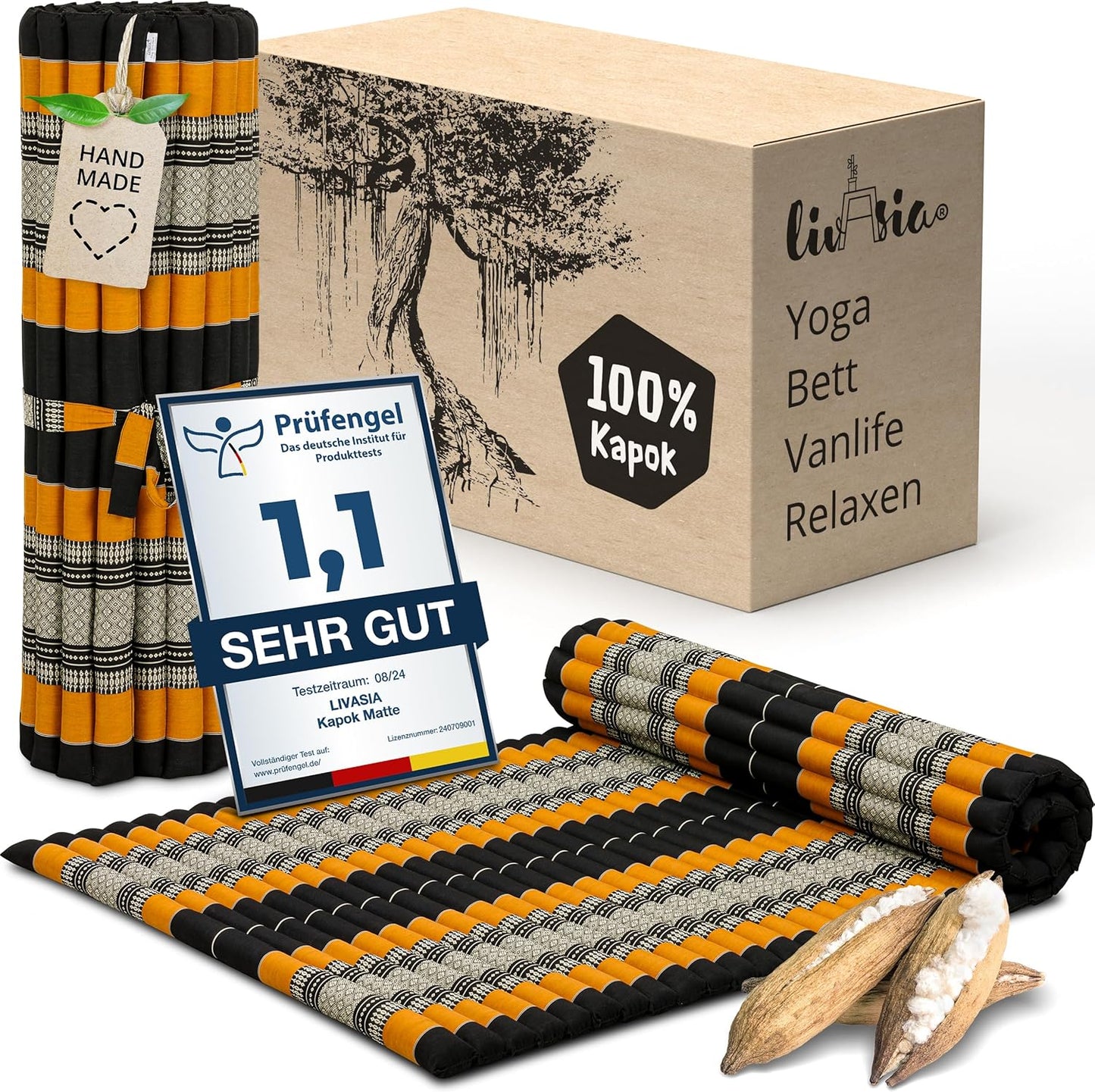 Rollmatratze Gästebett (200x110cm) Outdoor-Thaimatte, L (200 x 110 cm) Schwarz/Orange