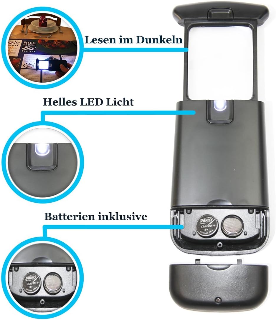 Taschenlupe mit LED-Licht, Jet Black