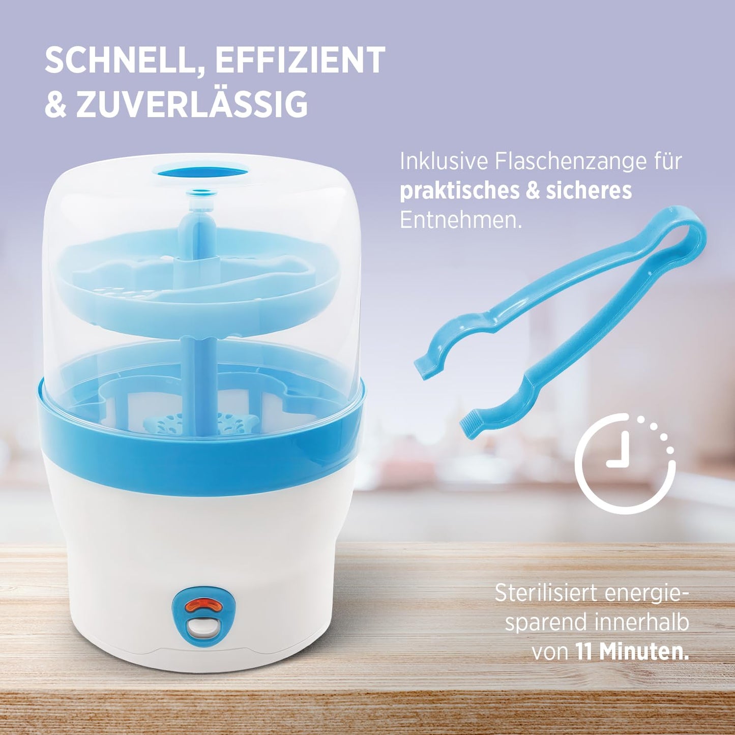 Sterilisator für Babyflaschen (6 Flaschen), Blau