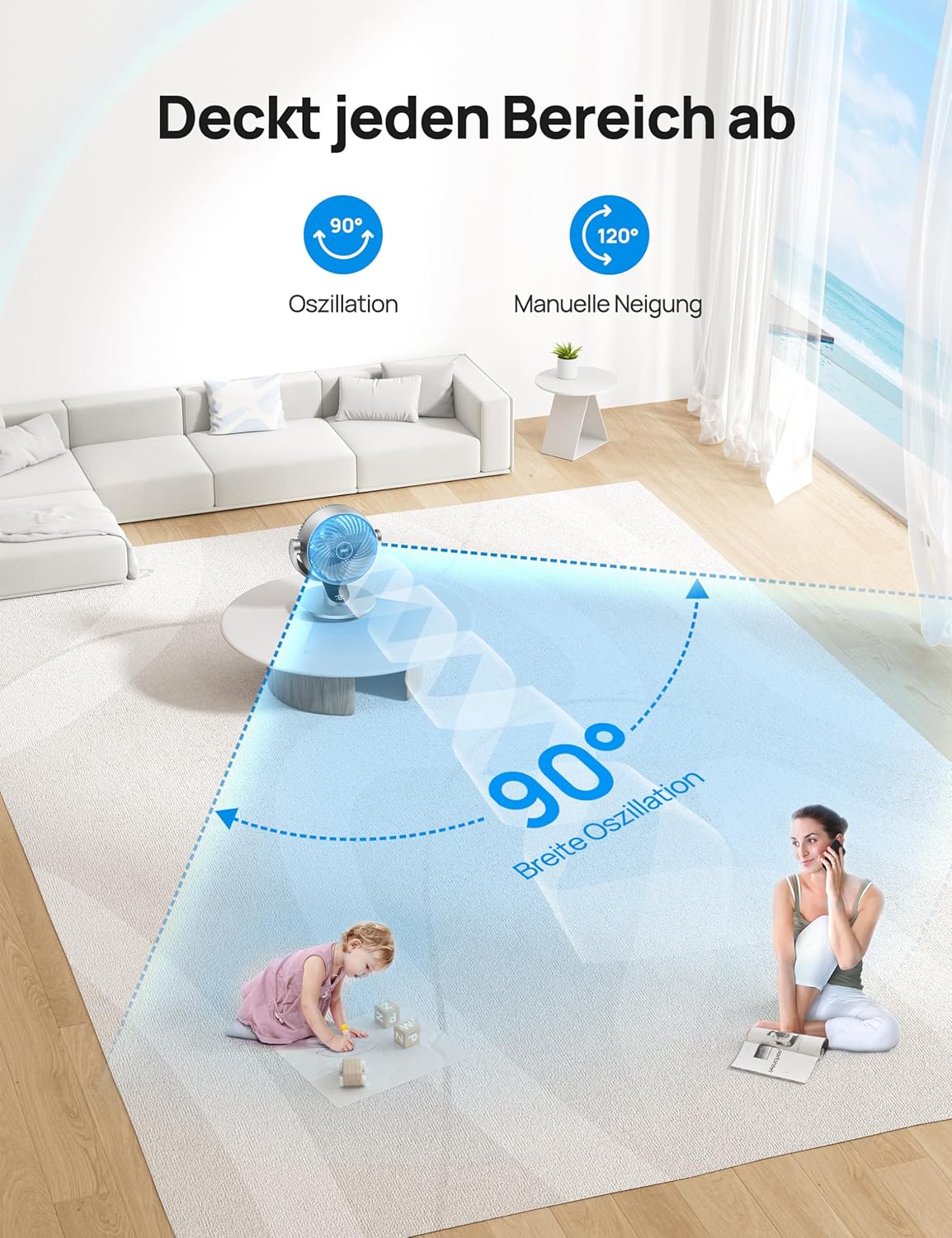 Leiser Smart Tischventilator, Silber