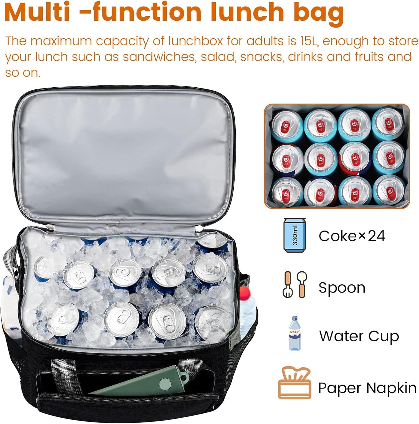 Faltbare Kühltasche, 15L / Schwarz