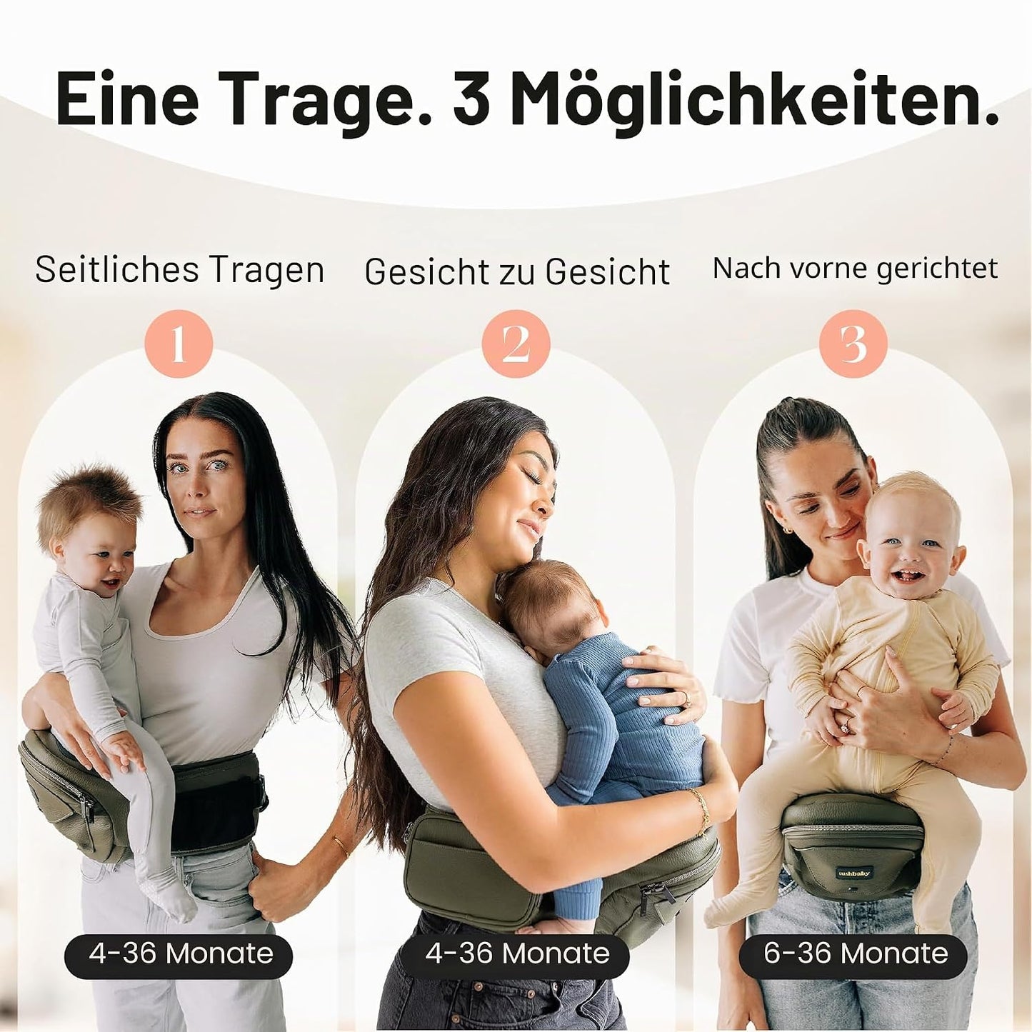 Ergonomischer Baby-Hüftsitz mit Stauraum, Olive