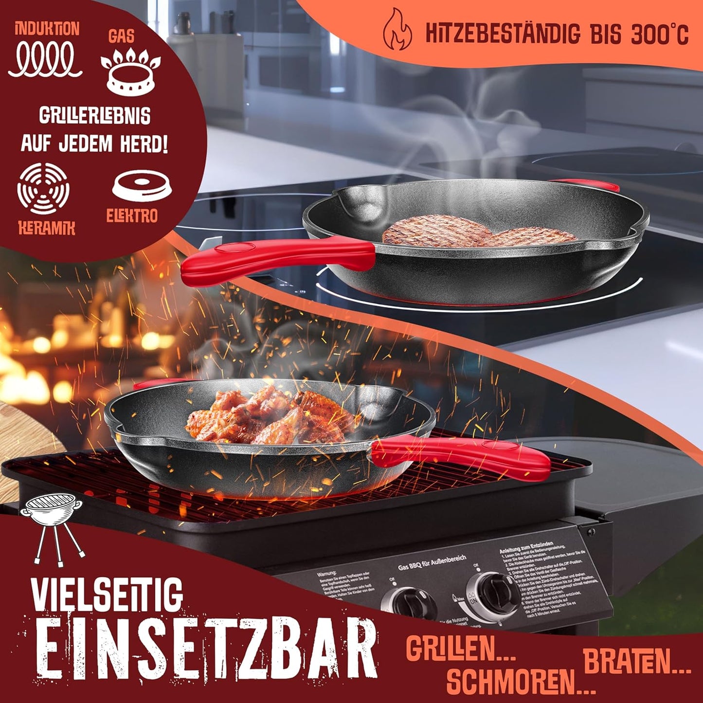 Gusseisenpfanne für Induktion & Grill (26 cm), 26 cm Rund