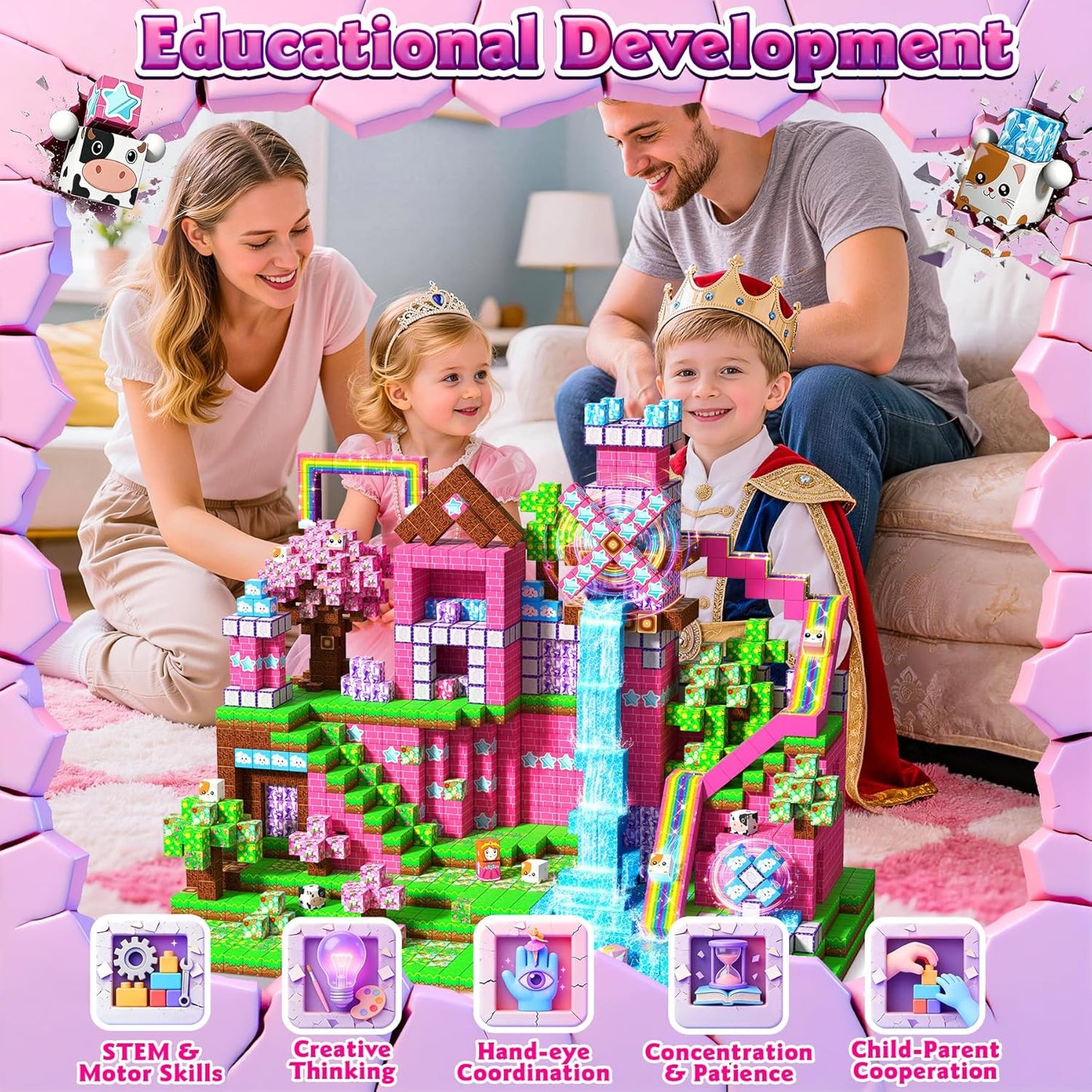Magnetische Bausteine-Set (165 Teile, ab 4 Jahre), Regenbogen (Inkl. Rosa)