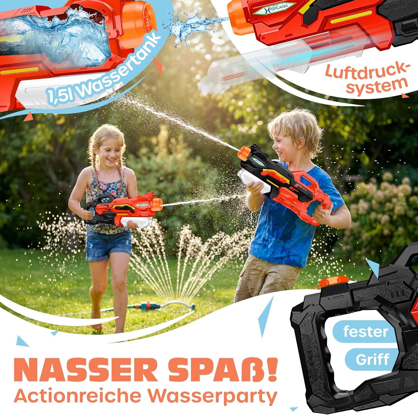 Wasserpistolen, 2 Stück, Schwarz / Rot