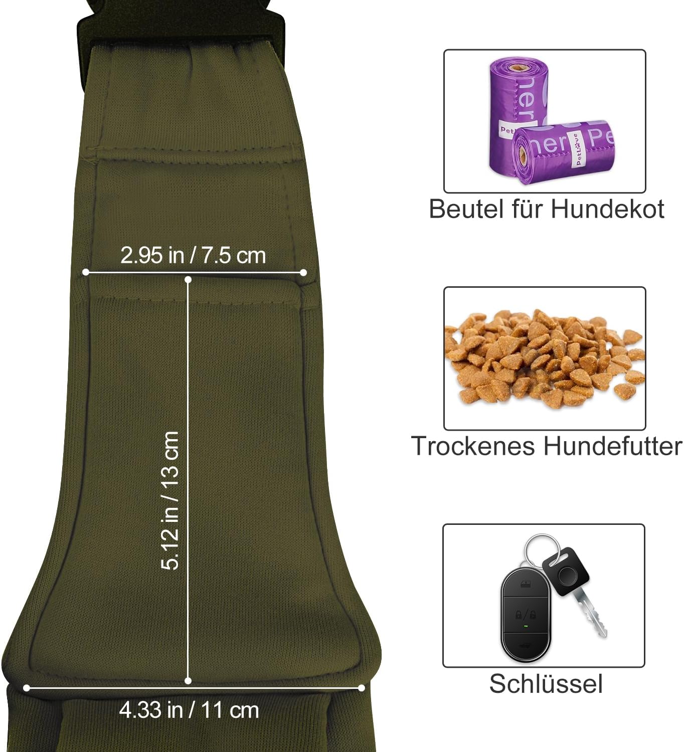 Reversibles Haustier-Tragetuch mit Halsband, Armeegrün