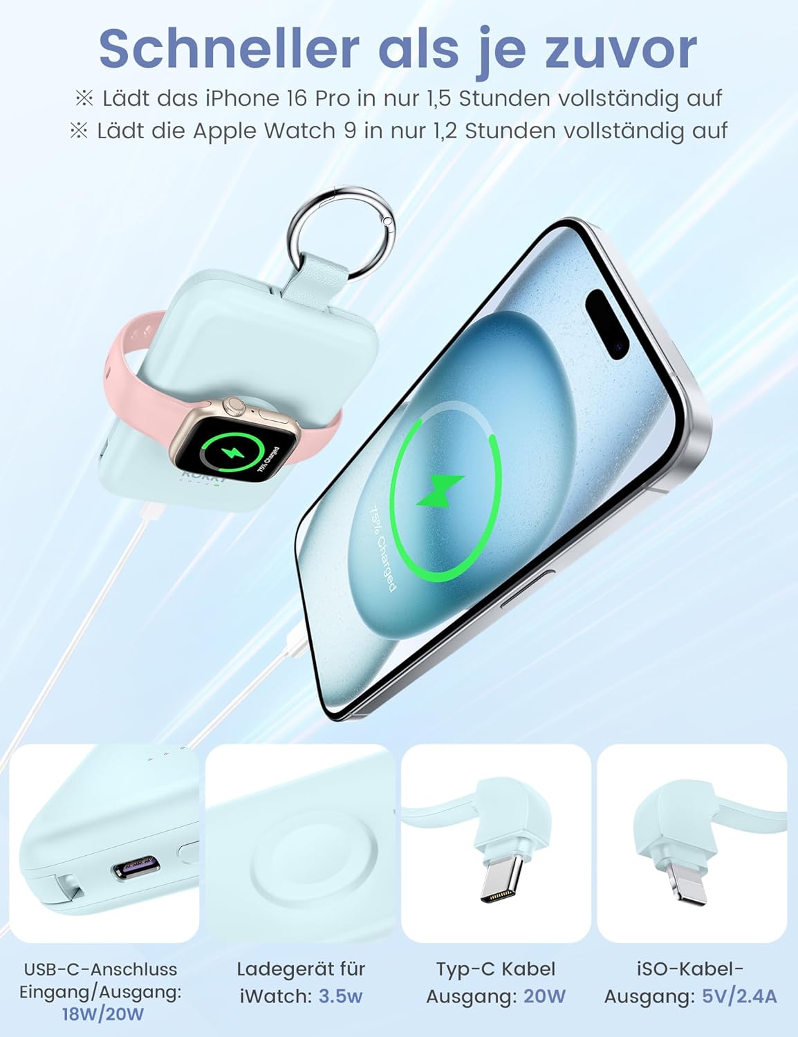 Powerbank mit Schnellladefunktion, Lila