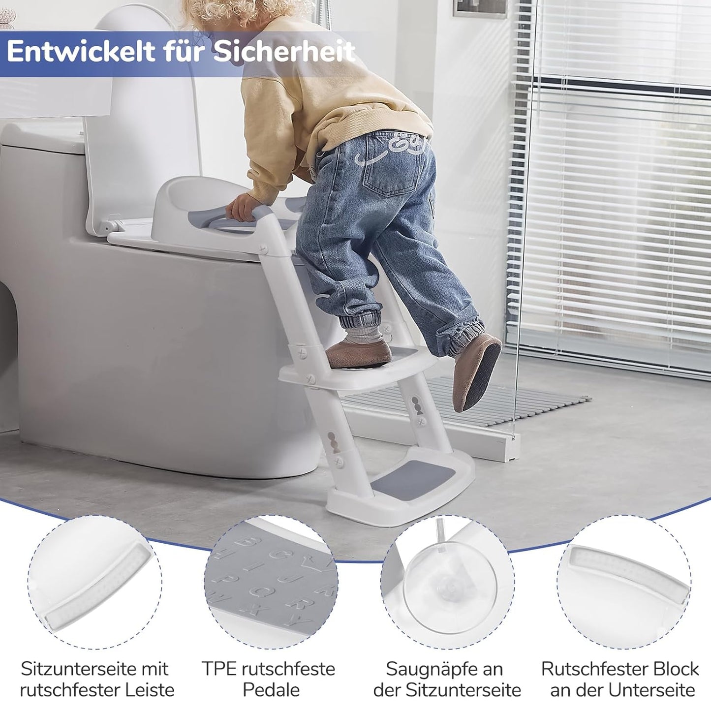 Toilettensitz mit Leiter, Grau
