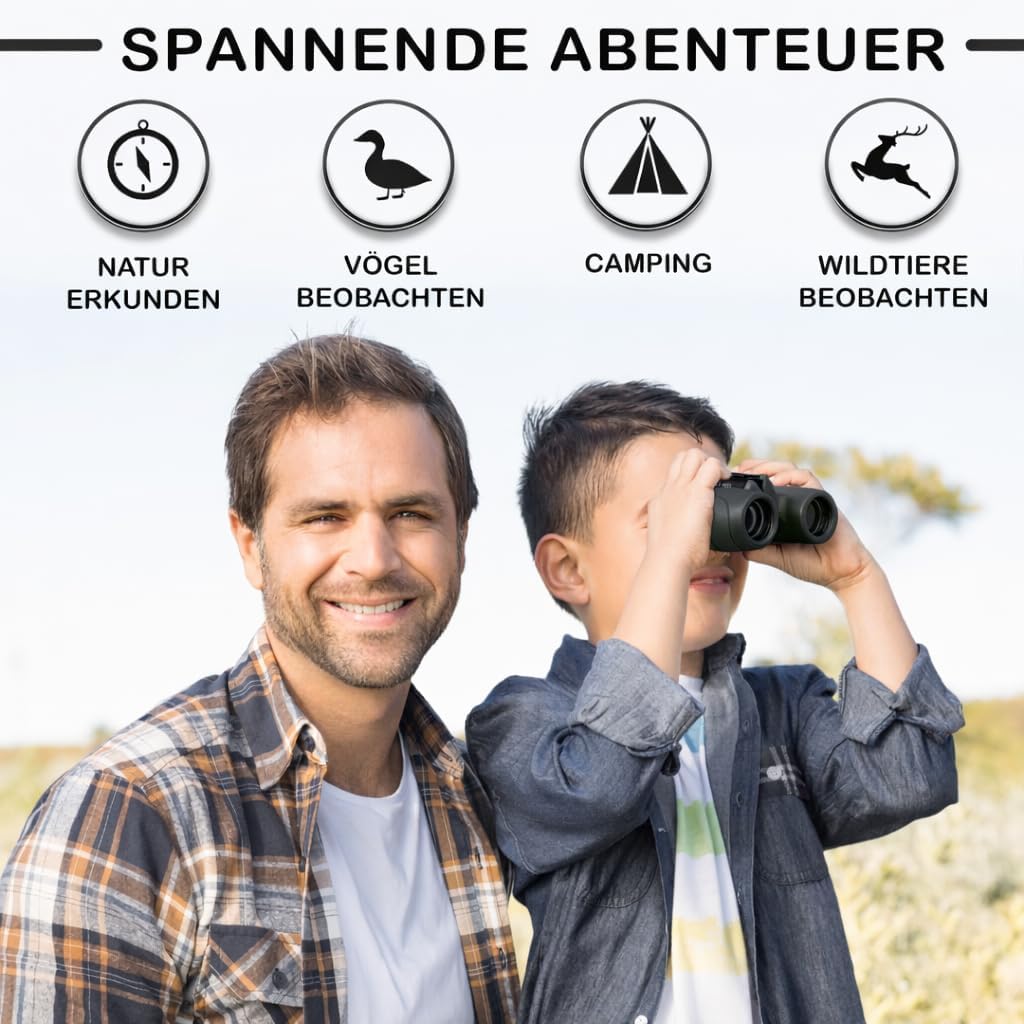 Fernglas für Kinder inklusive Lupe & Kompass, Schwarz