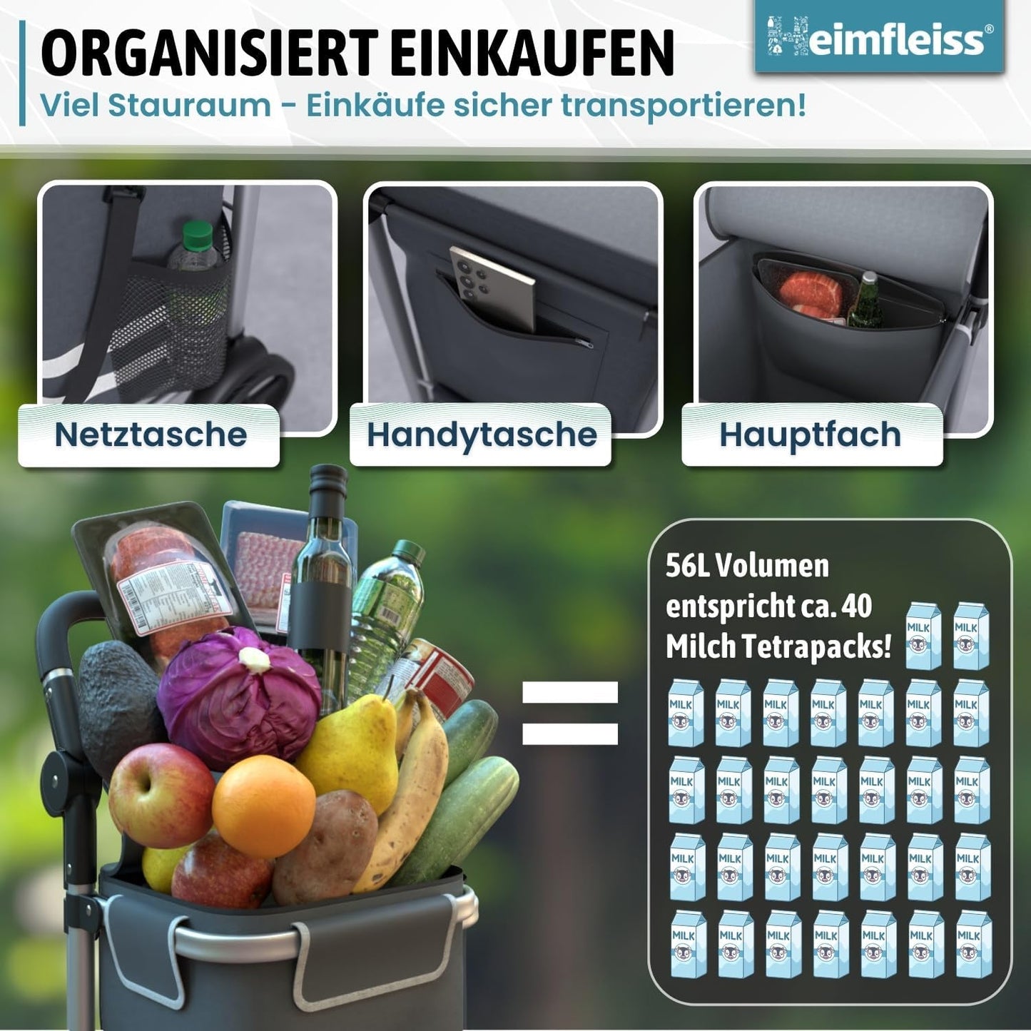 Einkaufstrolley mit Kühlfach, Grau 56L
