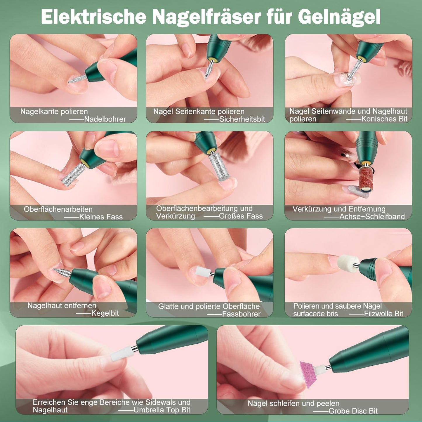 Nagelfräser Set, Grün