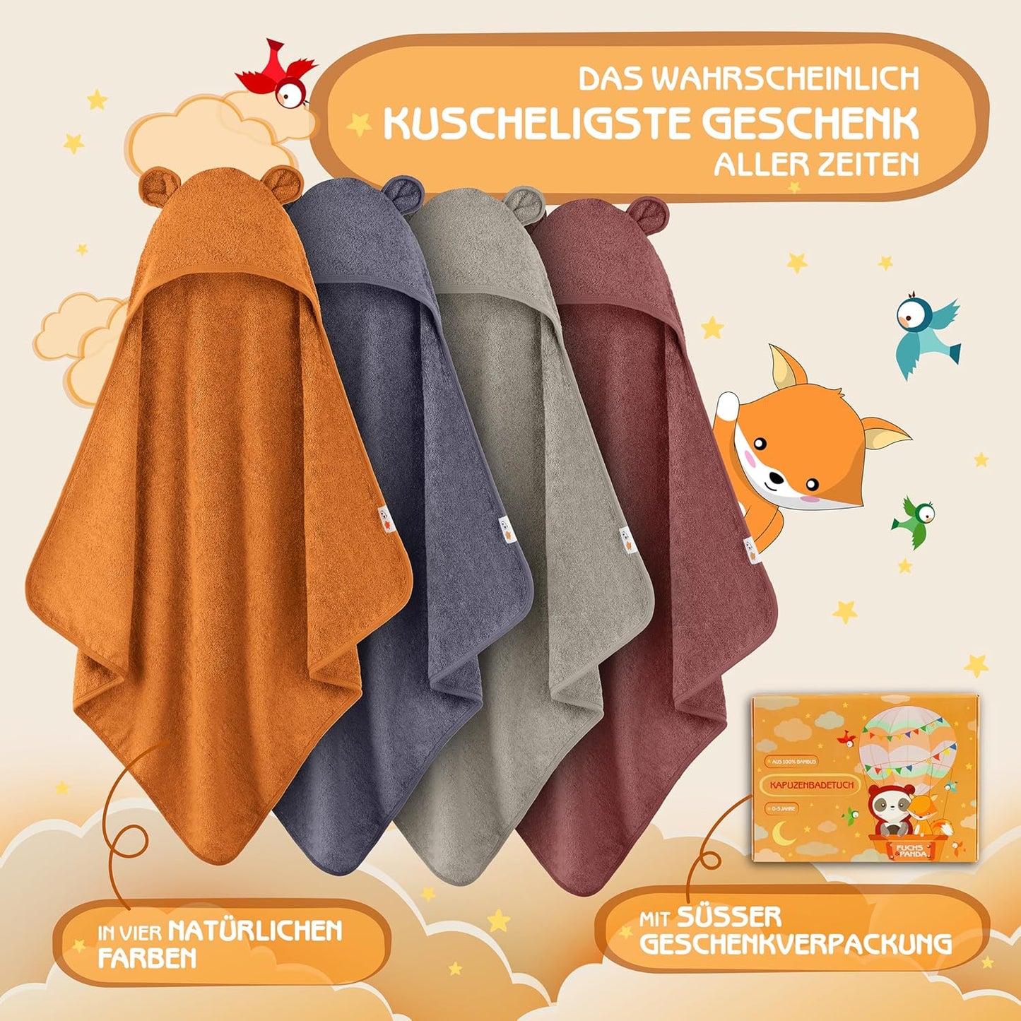 Kapuzenhandtuch Baby aus Bambus (extra dick), Lehm-braun