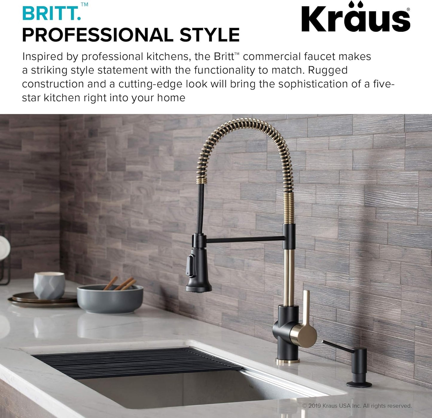 KPF-1690BGMB Britt Küchenarmatur mit Doppelsprühkopf, Gebürstetes Gold/Mattschwarz