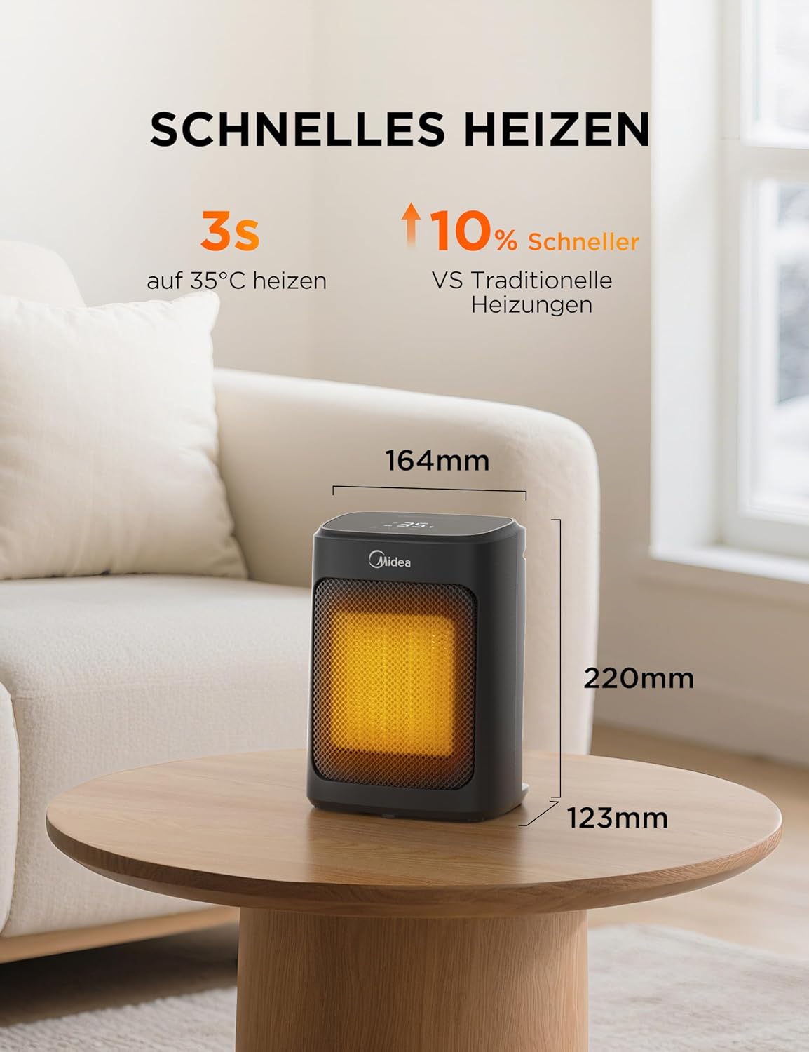 Heizlüfter mit Thermostat & Timer, Schwarz 22CM