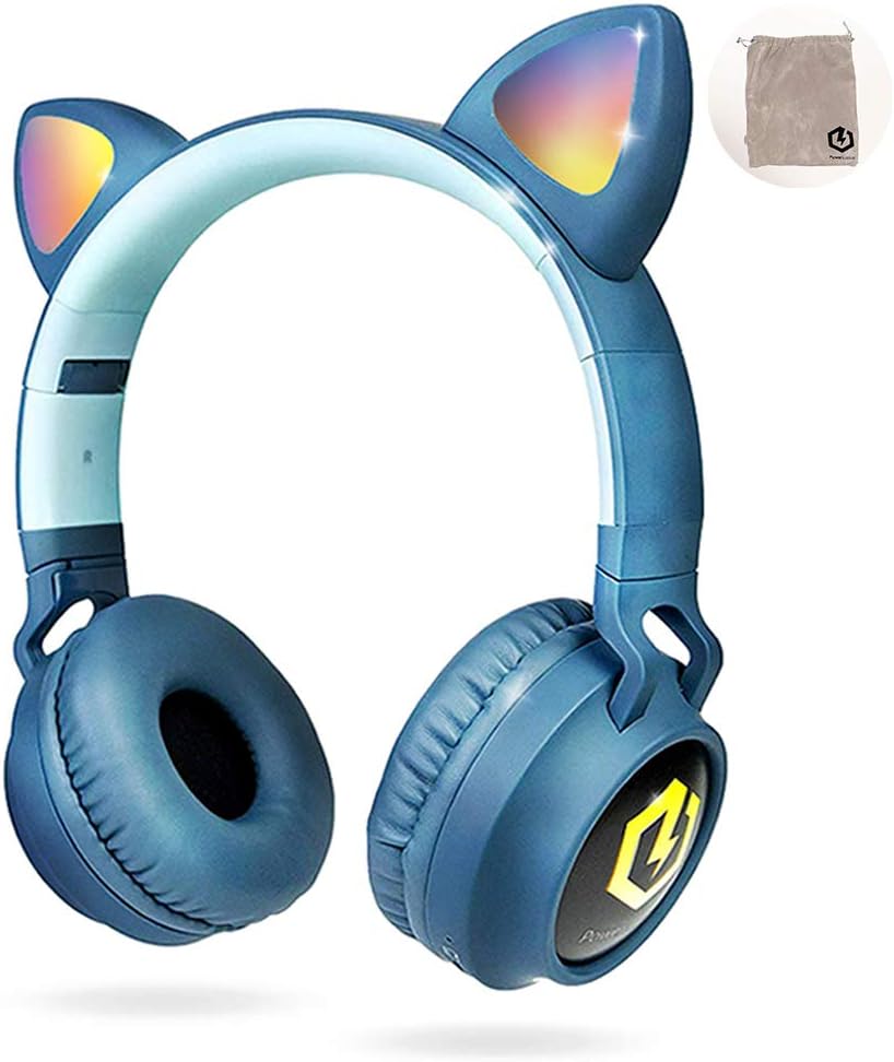 Bluetooth Kinderkopfhörer mit LED Katzenohren, Blau