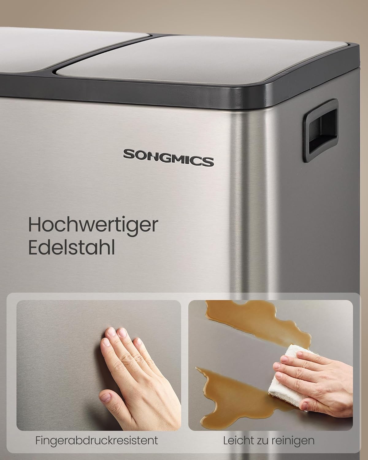 Tretmülleimer mit Softclose-Deckel, silbern 2 x 30 L