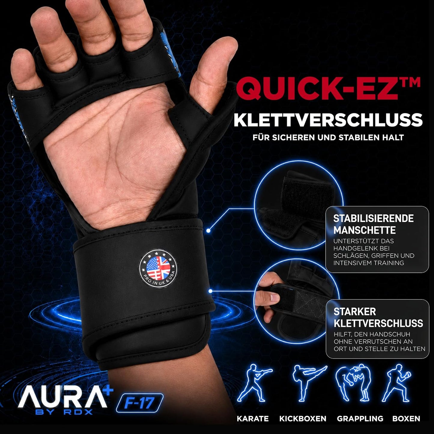 Grappling MMA Sparring Handschuhe, Black/Blue M