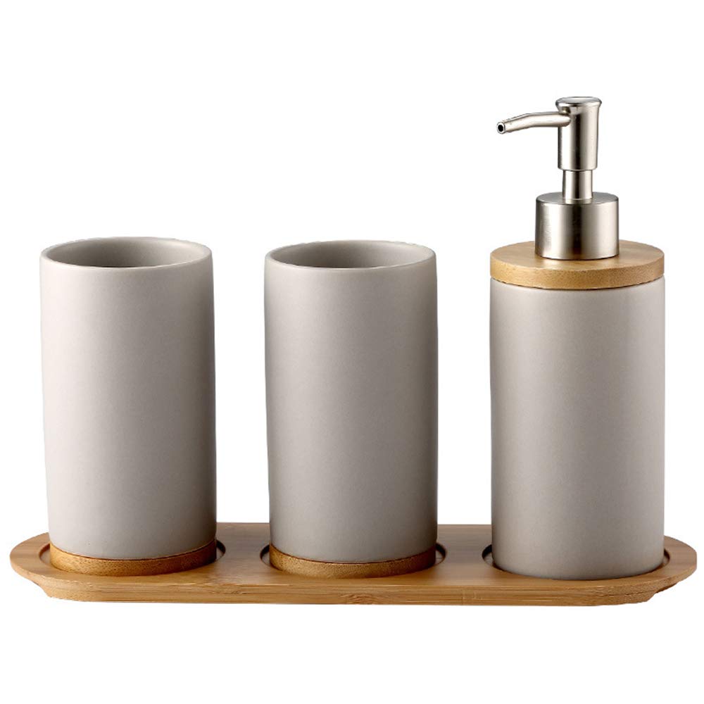 4-teiliges Badezimmer Accessoires-Set mit Zahnbürstenhalter, Seifenspender & Zahnputzbecher, Grau